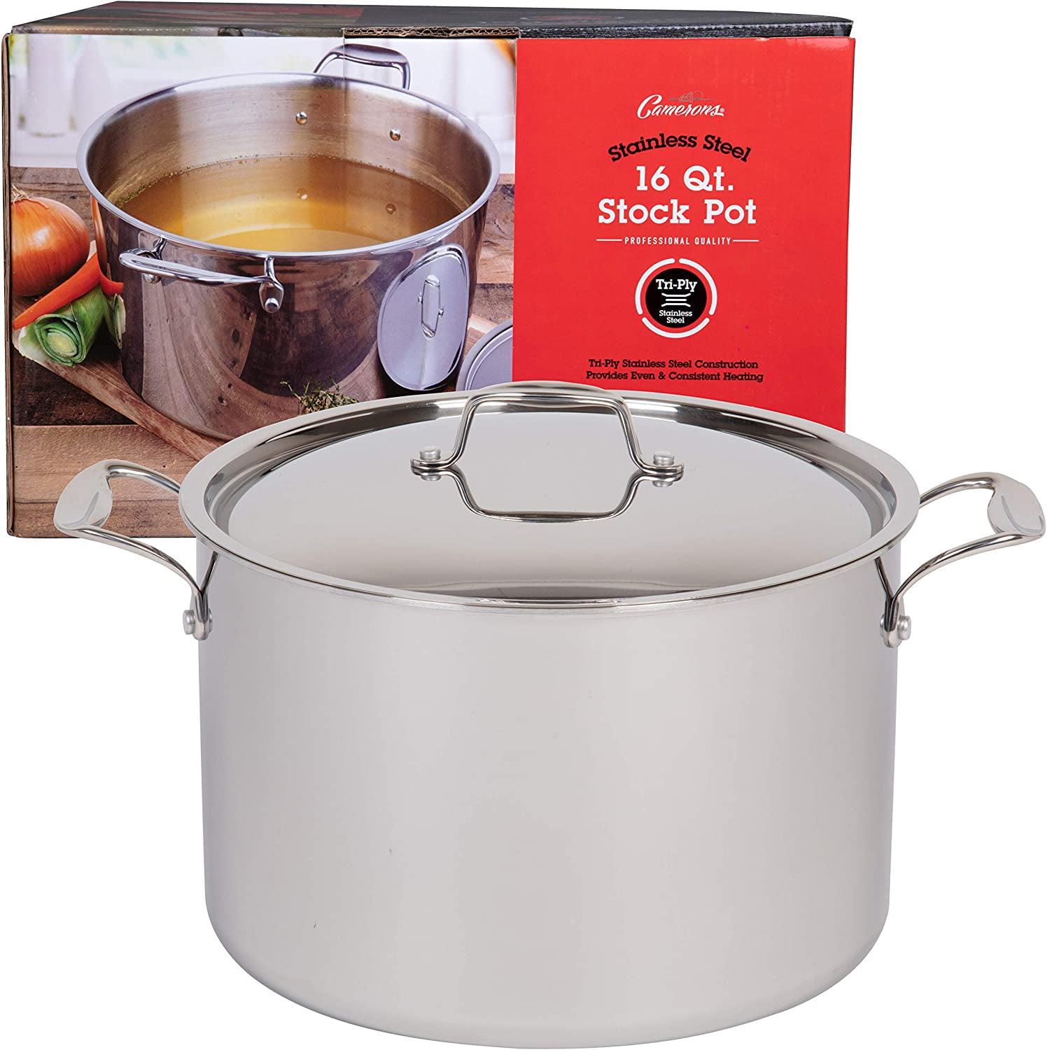 16 Quart Polished Stainless Steel Stock Pot with Lid