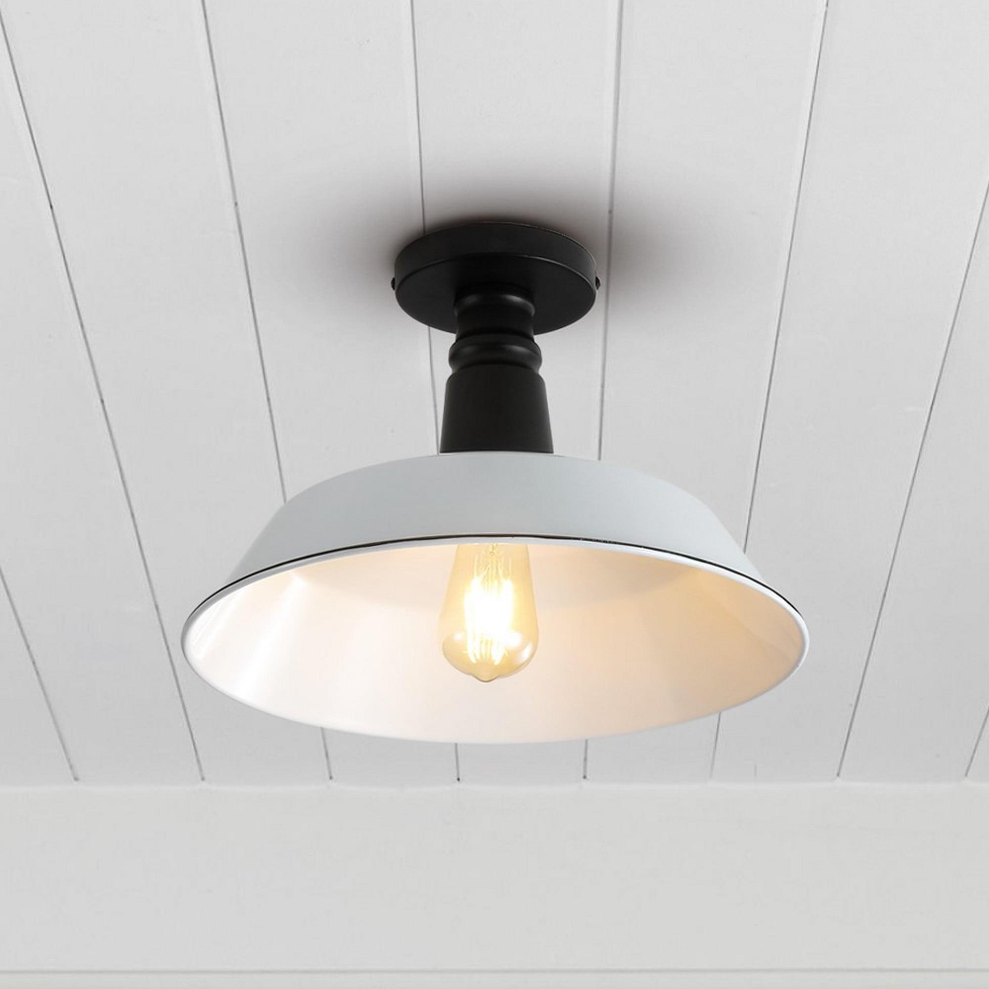 Camila 14" 1-Light Classic Industrial Indoor/Outdoor Iron LED Semi Flush Mount, White/Black