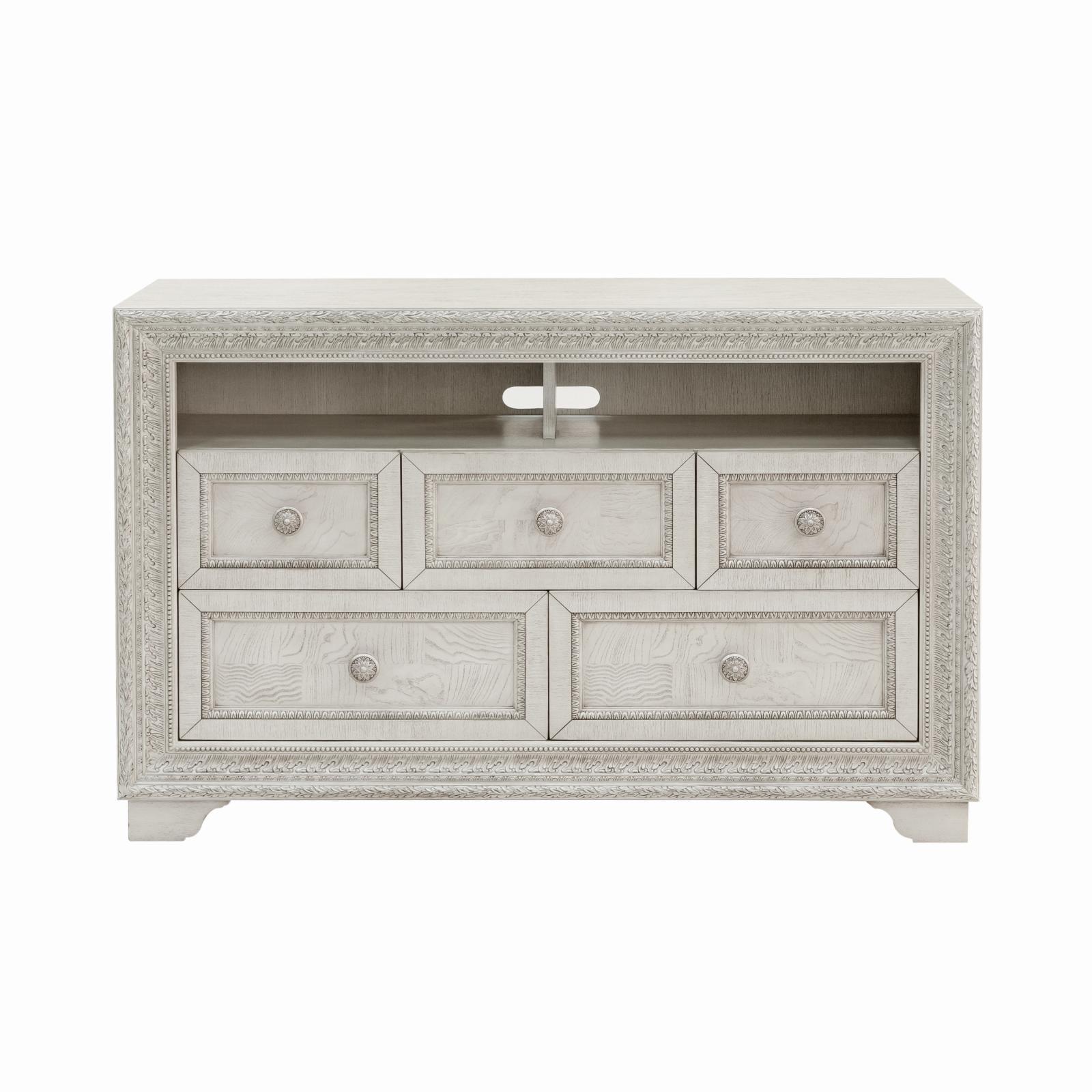 Camila White 5-Drawer Media Chest with Cabinet