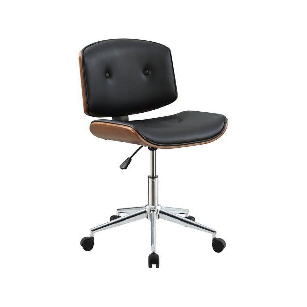 Black Faux Leather and Wood Armless Office Chair