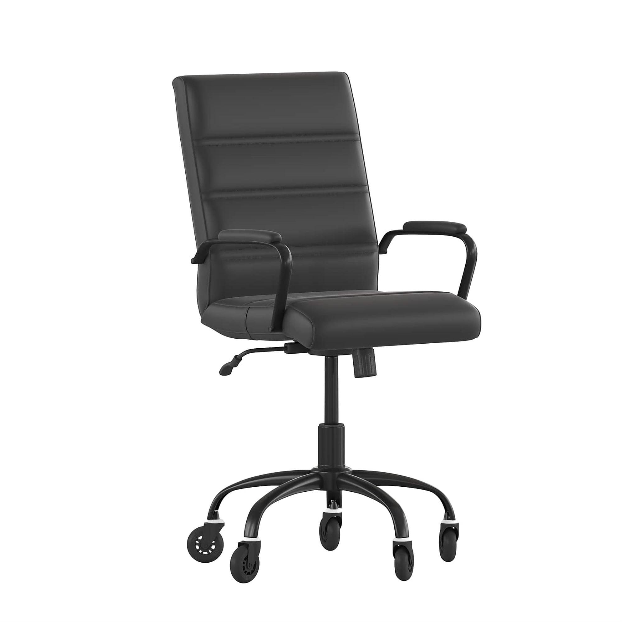 Black LeatherSoft Mid-Back Executive Swivel Office Chair with Fixed Arms