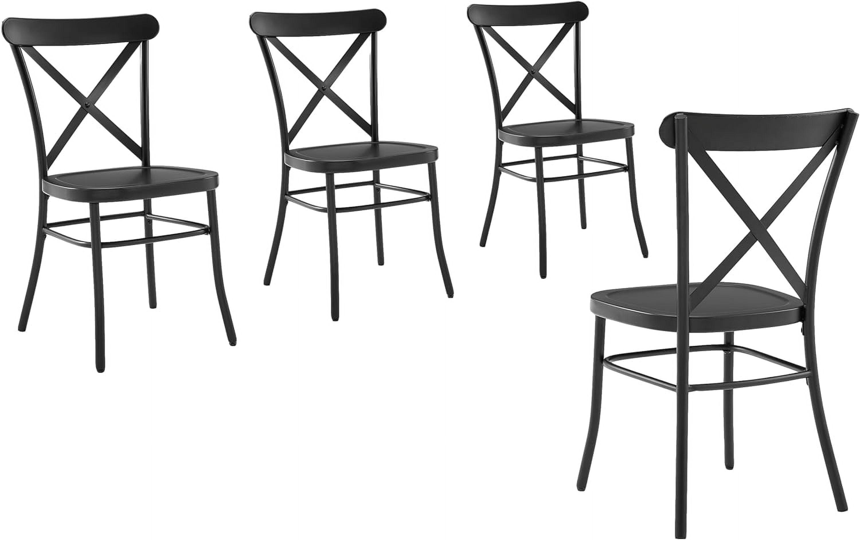 Camille Matte Black Metal Cross Back Dining Chairs, Set of 4