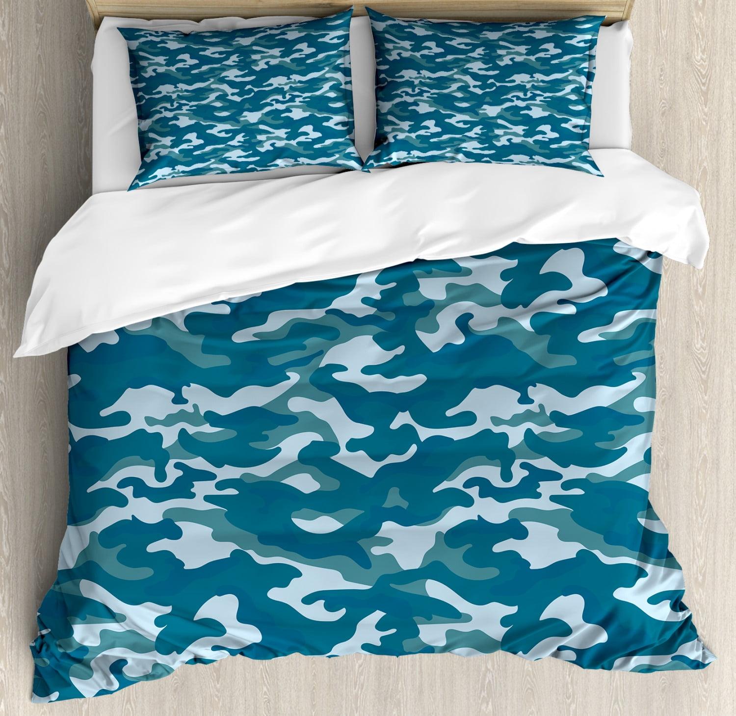 Ambesonne Camo Coastal Camouflage Duvet Cover Set