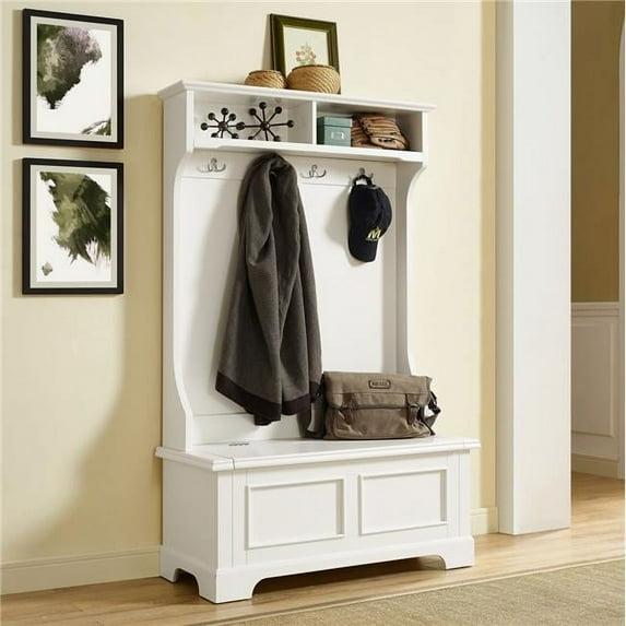 Campbell Hall Tree White - Crosley: Foyer Seating, Coat Hooks, Storage Bench, Cubbies