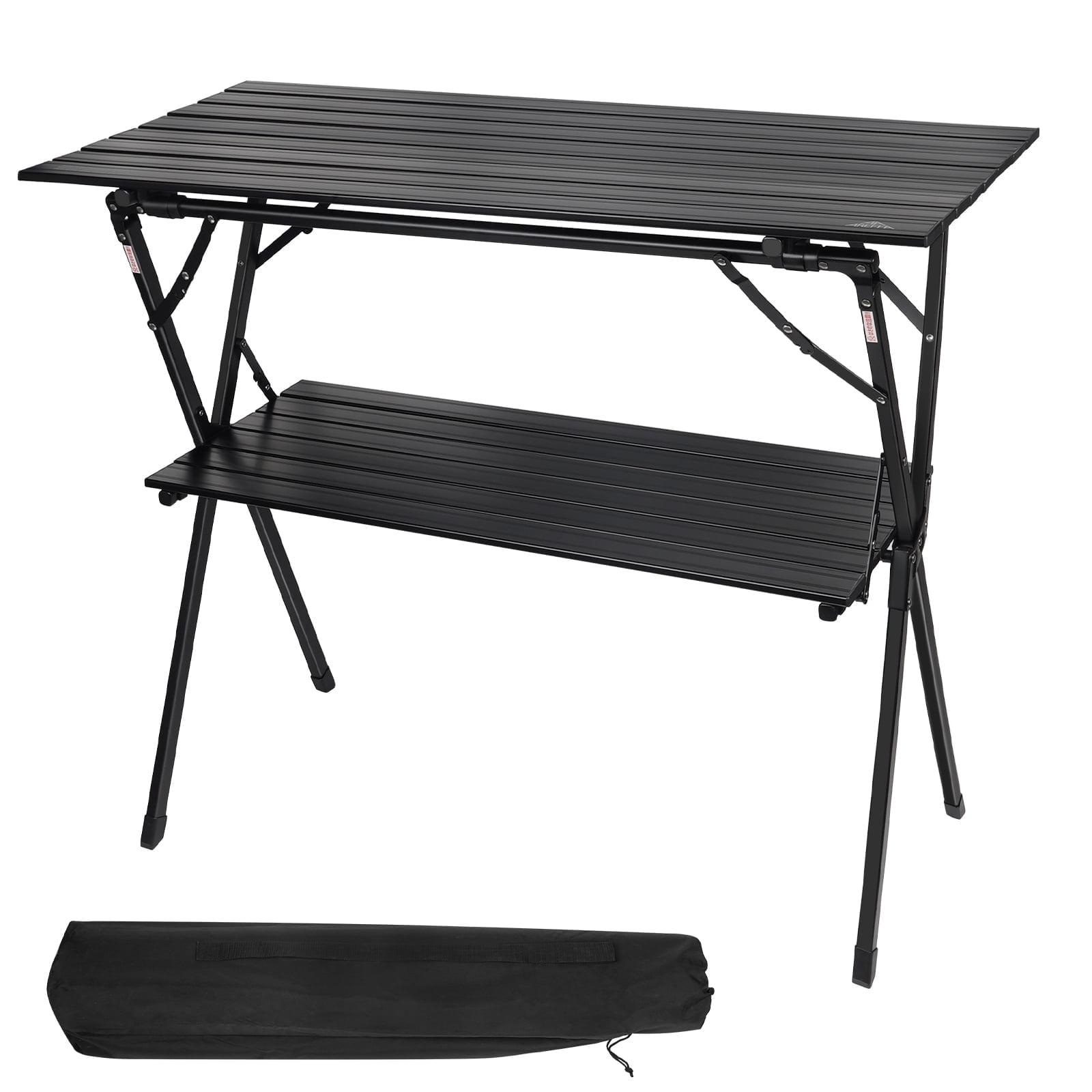 AREFFA Folding Camping Table, Portable Lightweight Foldable Large Camp Tables with Carry Bag, Double-layer Aluminum Outdoor Cooking Table