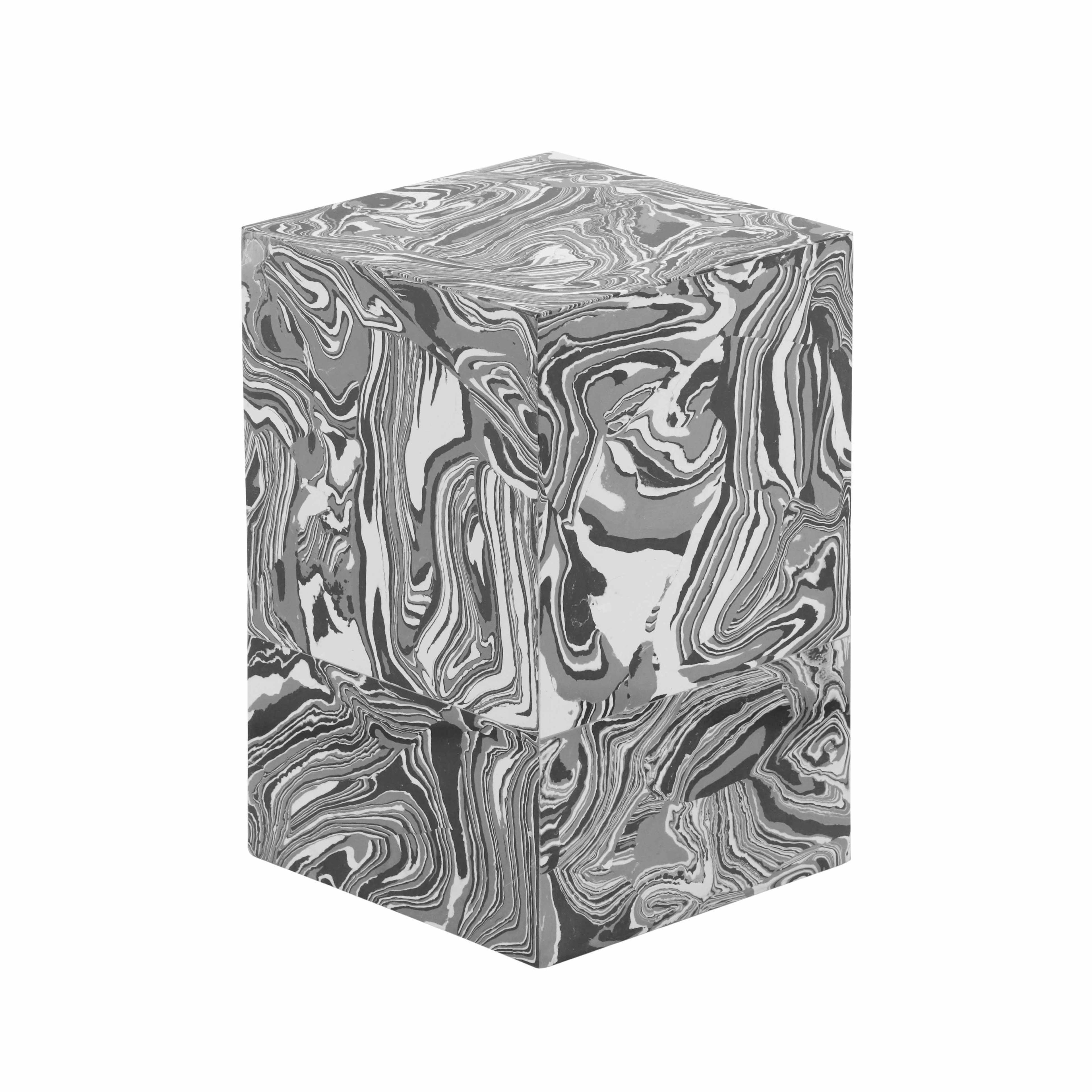 Camryn Black and White Swirled Resin Cube Side Table