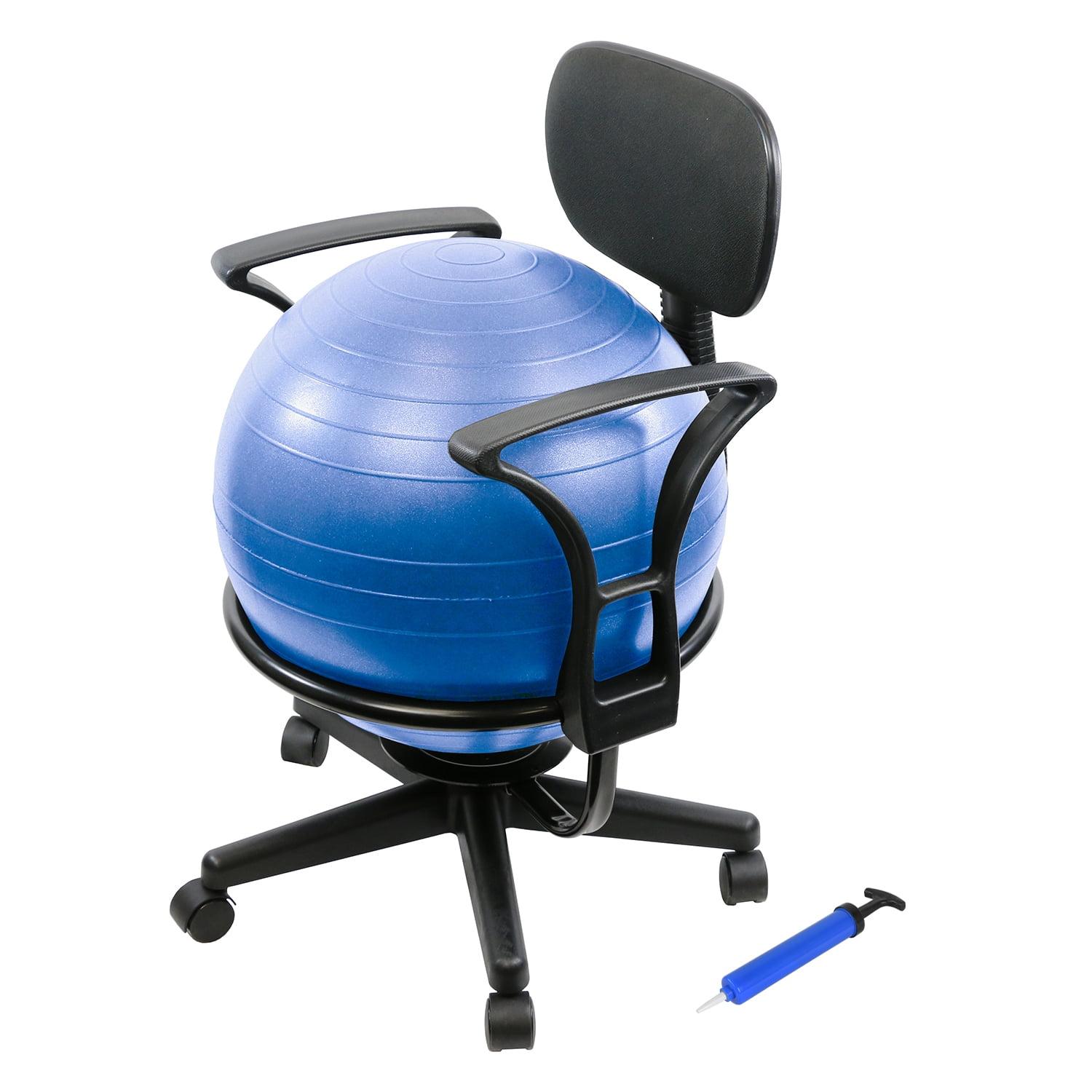 Blue Metal Swivel Ball Chair with Back and Arms