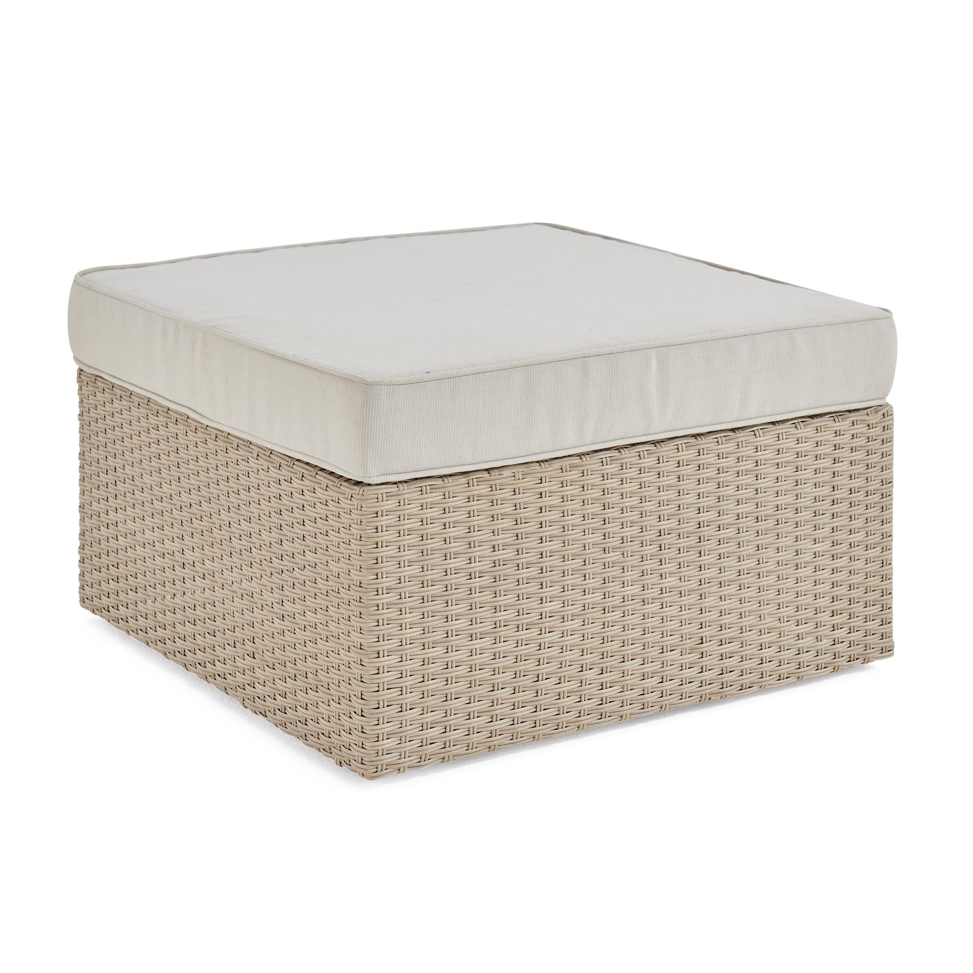 Canaan 26" Square All-Weather Wicker Outdoor Ottoman with Cushion