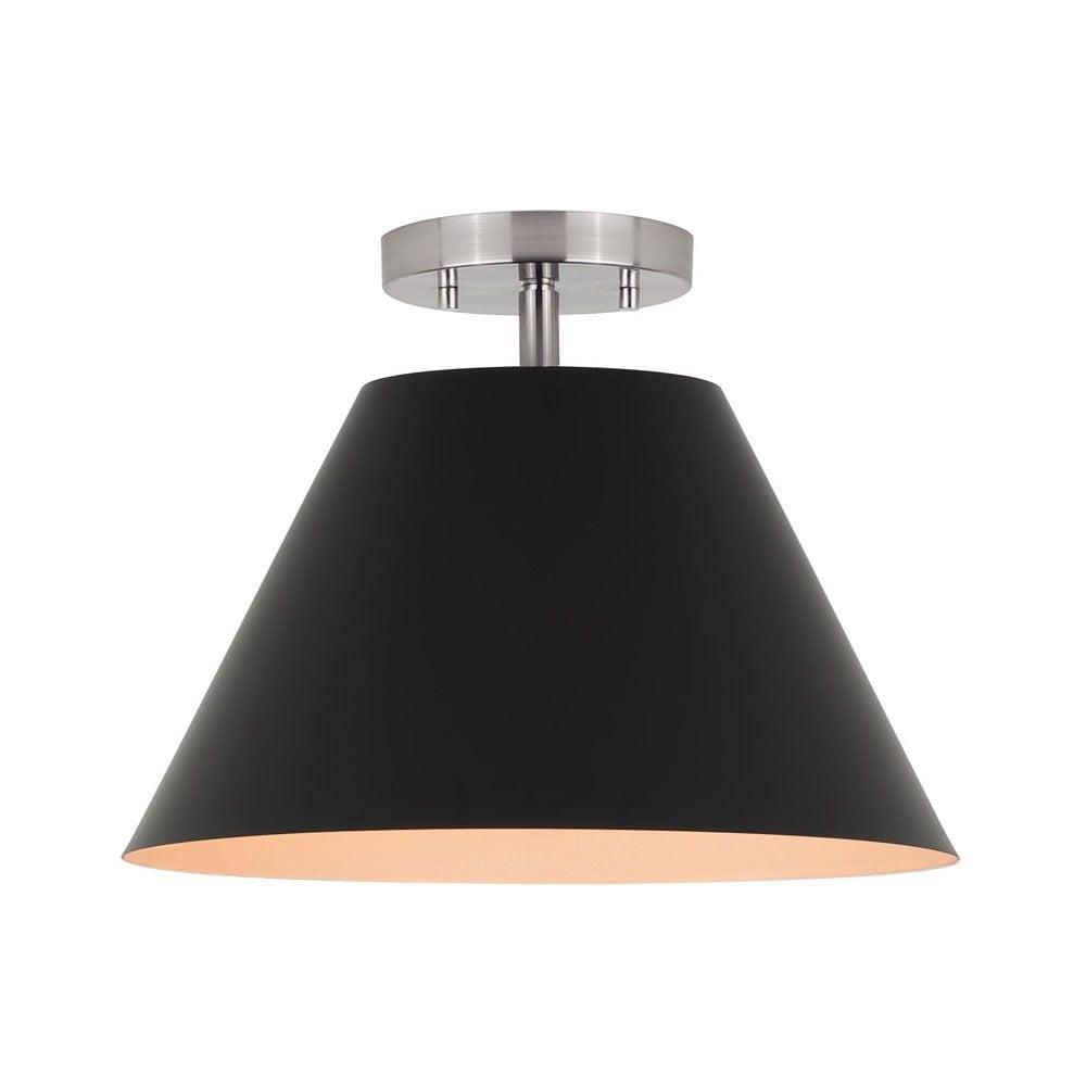 Talia 13" Matte Black and Glass Semi-Flush Mount Light