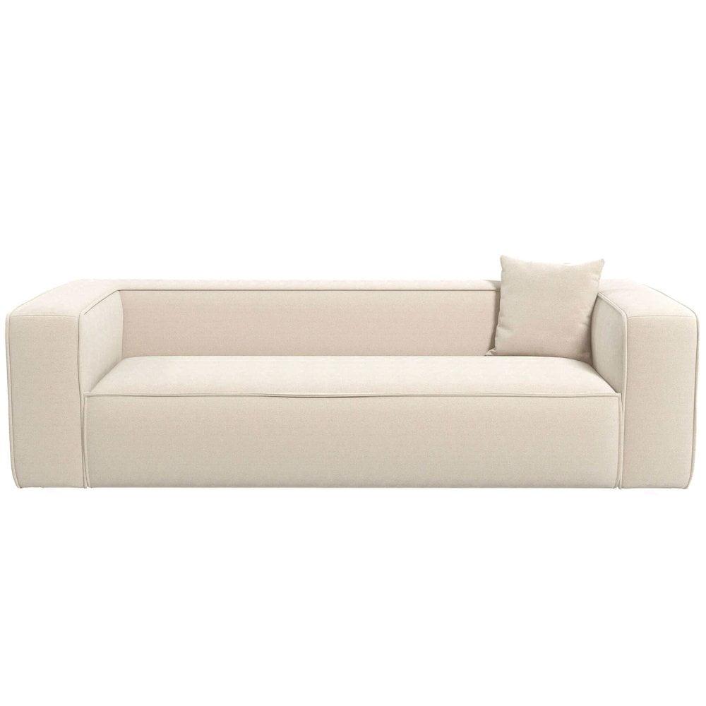 Cream Microfiber Tuxedo Sofa with Wood Frame and Square Arm Design