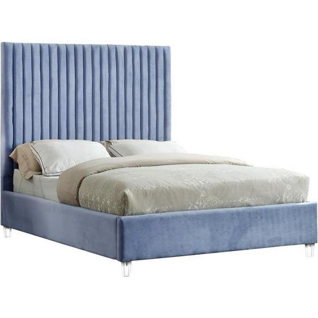 Candace Sky Blue Velvet Full Bed-Color:Sky Blue Velvet,Style:Contemporary