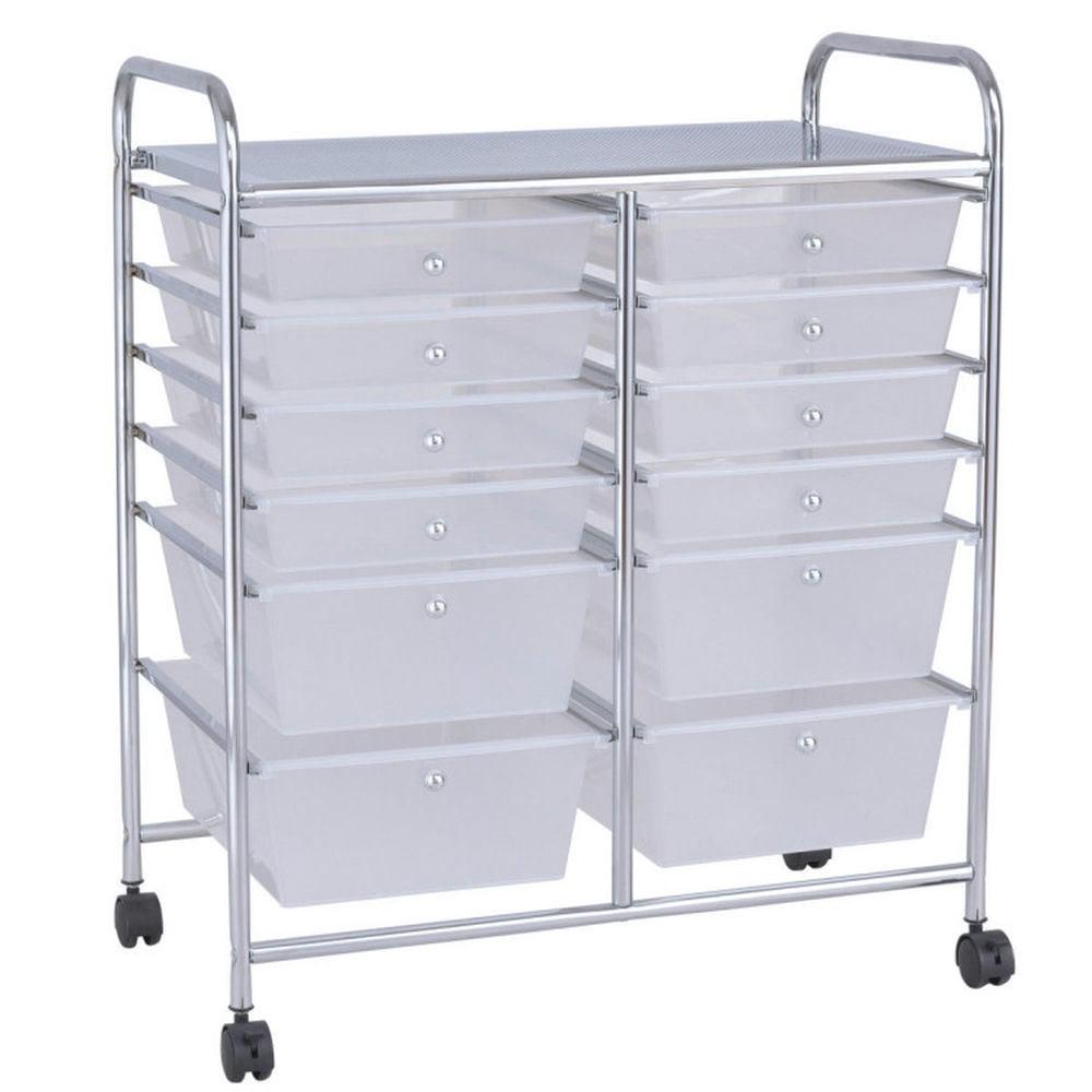 Clear Plastic and Steel 12-Drawer Rolling Storage Cart