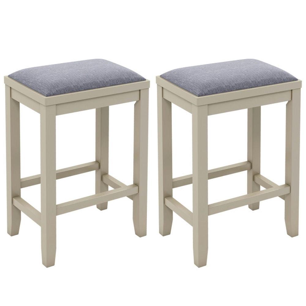 GVN 2 Pieces 25 Inch Upholstered Bar Stool Set with Solid Rubber Wood Frame and Footrest-White, Bar Height Stools, Counter Height Bar Stools for Kitchen, Dining Room