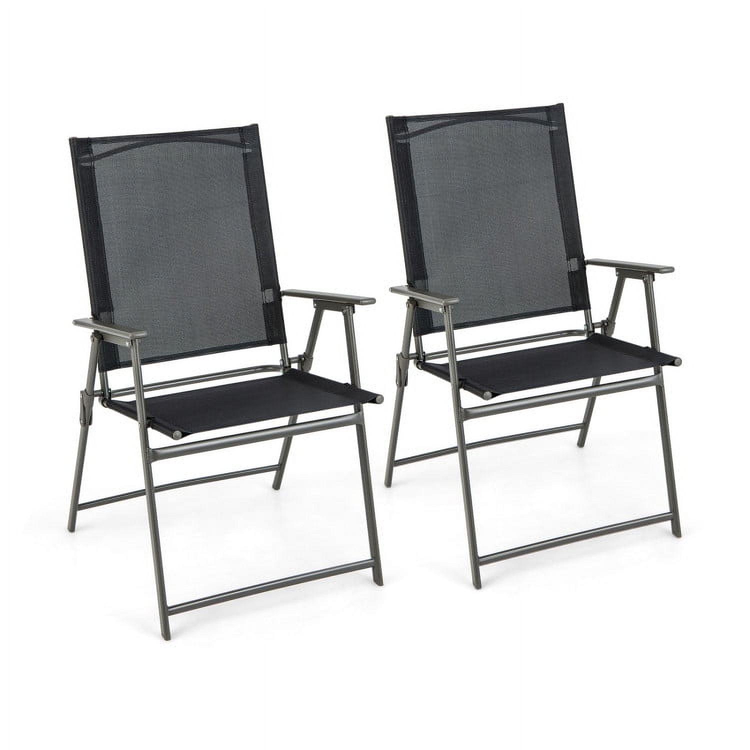 Black and Gray Metal Folding Outdoor Dining Chairs with Armrests, Set of 2