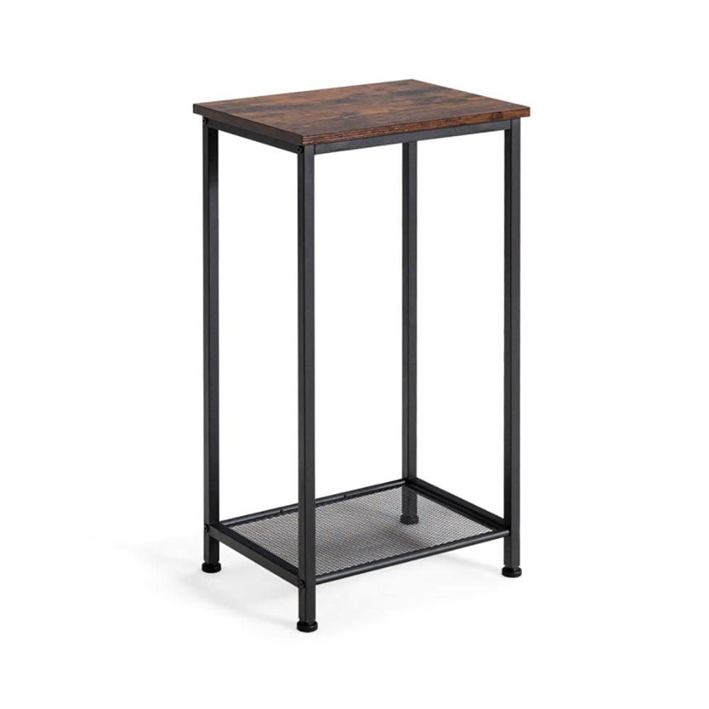 Rustic Brown 2-Tier Industrial Wood and Metal End Table