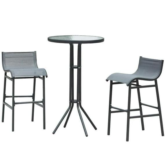Outsunny 3 Piece Bar Height Outdoor Bistro Set for 2, Round Patio Pub Table 2 Bar Chairs with Comfortable Design & Durable Build, Charcoal Gray