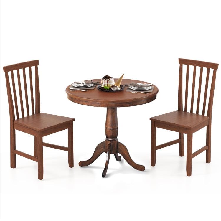 Walnut Round Wooden Dining Table with 2 Chairs