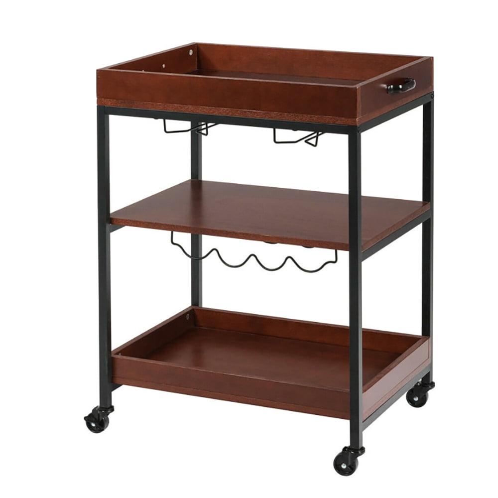 Brown and Black 3-Tier Kitchen Cart with Wine Rack