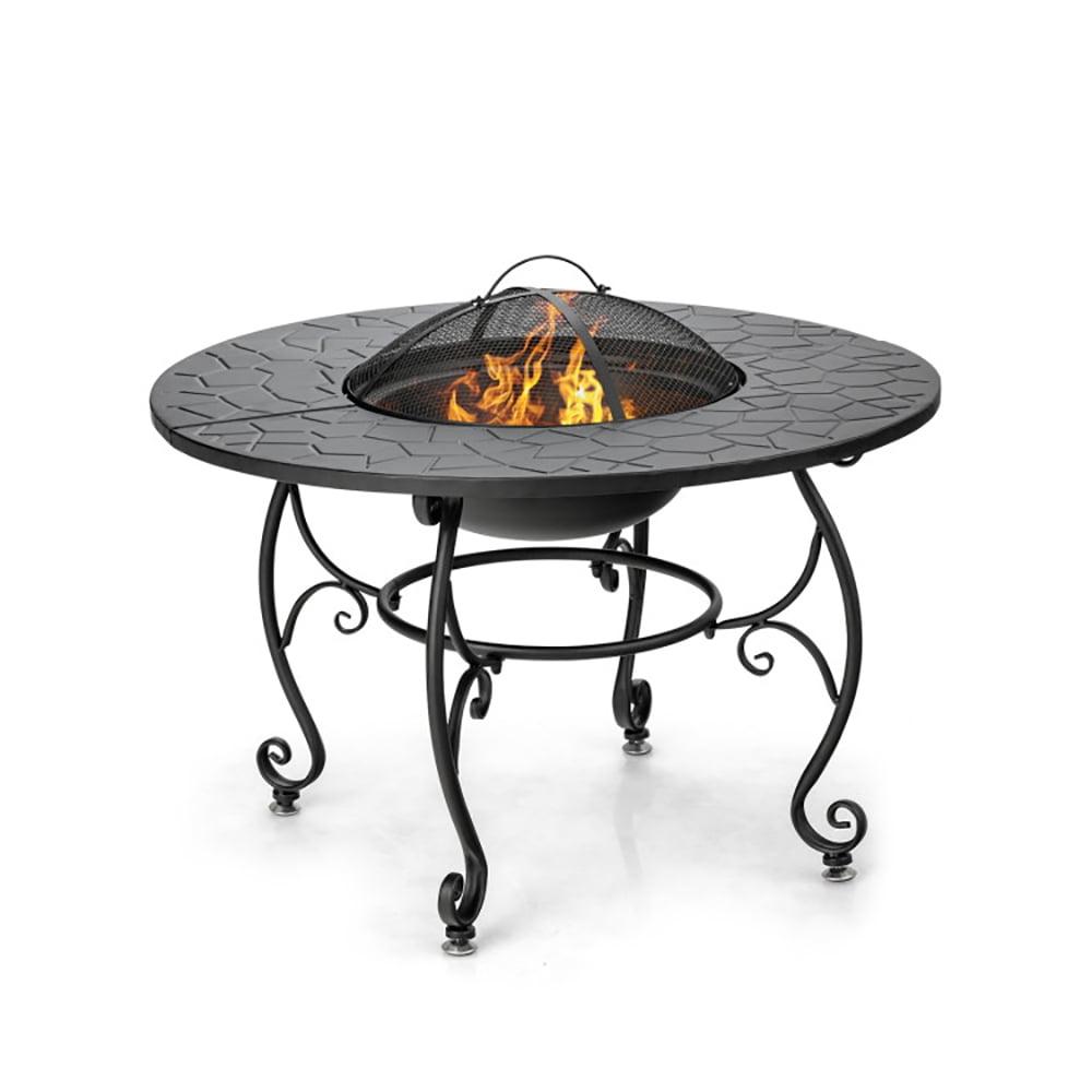 Black Steel Round Fire Pit Table with Cooking Grate