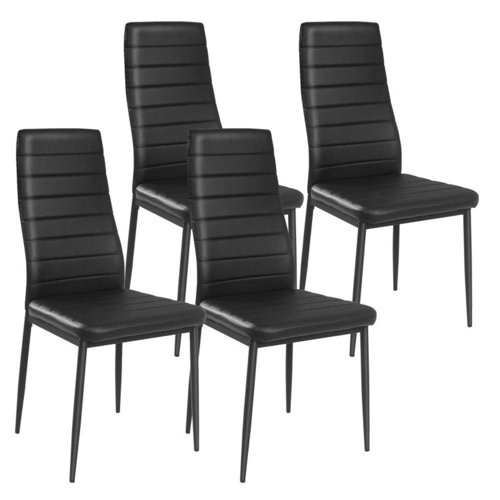 Modern Dining Chairs Set of 4, Mid Century Dining Chair w/Metal Legs, High Back and Leather, Upholstered Kitchen & Dining Room Chairs, Black