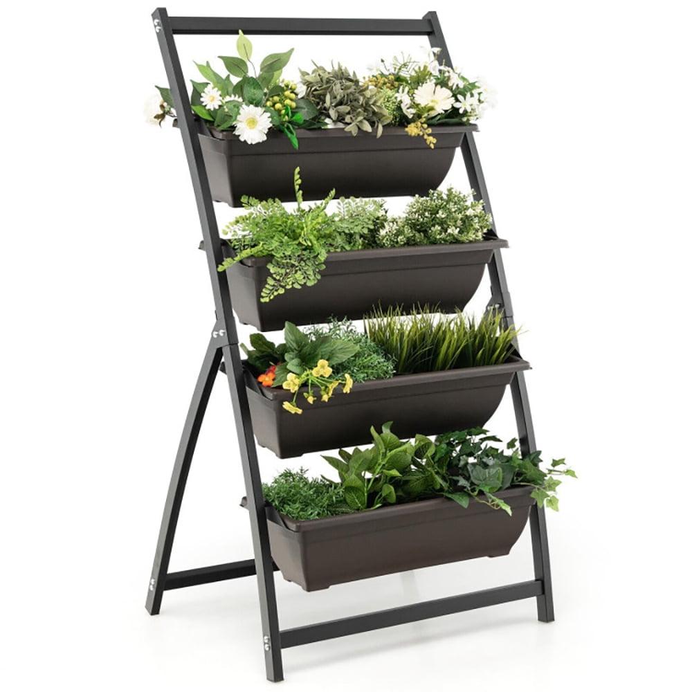 Costway 4 FT 4-Tier Vertical Raised Garden Bed Elevated Planter Box w/4 Container Boxes