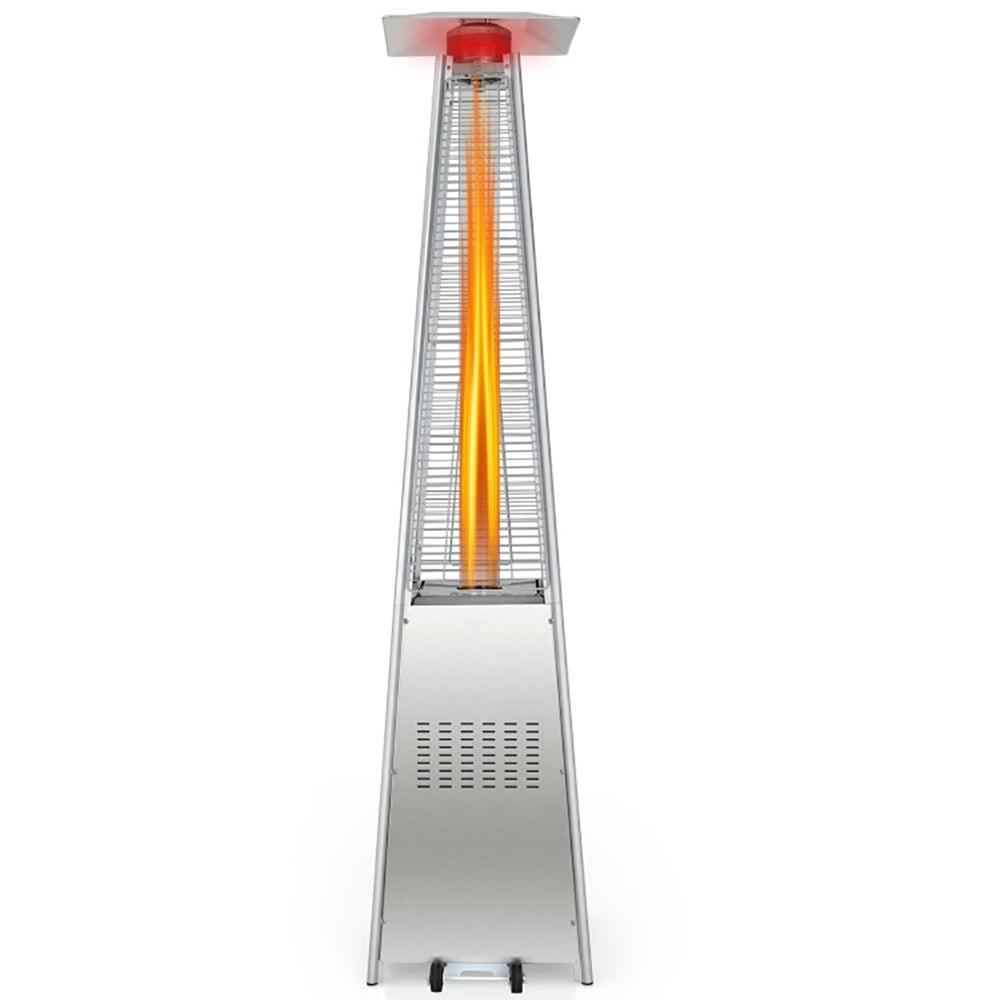 Silver 90-Inch Stainless Steel Pyramid Patio Heater with Wheels