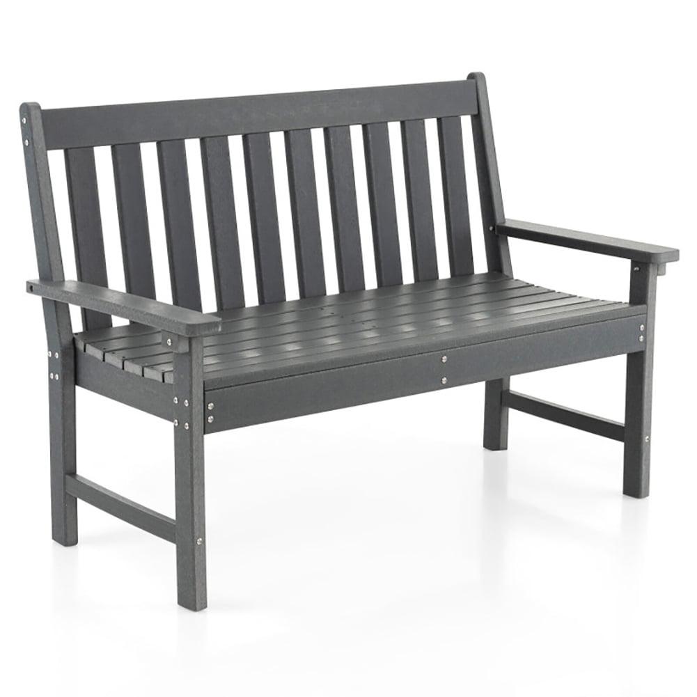 52" Gray All-Weather HDPE Outdoor Bench with Backrest and Armrests