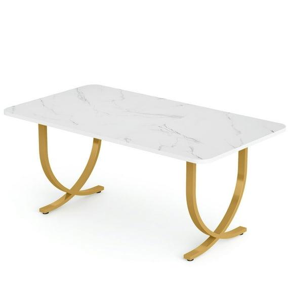 Canddidliike 63" Modern Dining Table Kitchen Table with Faux Marble Table Top, Dining Table for Living Room, Kitchen, White & Gold