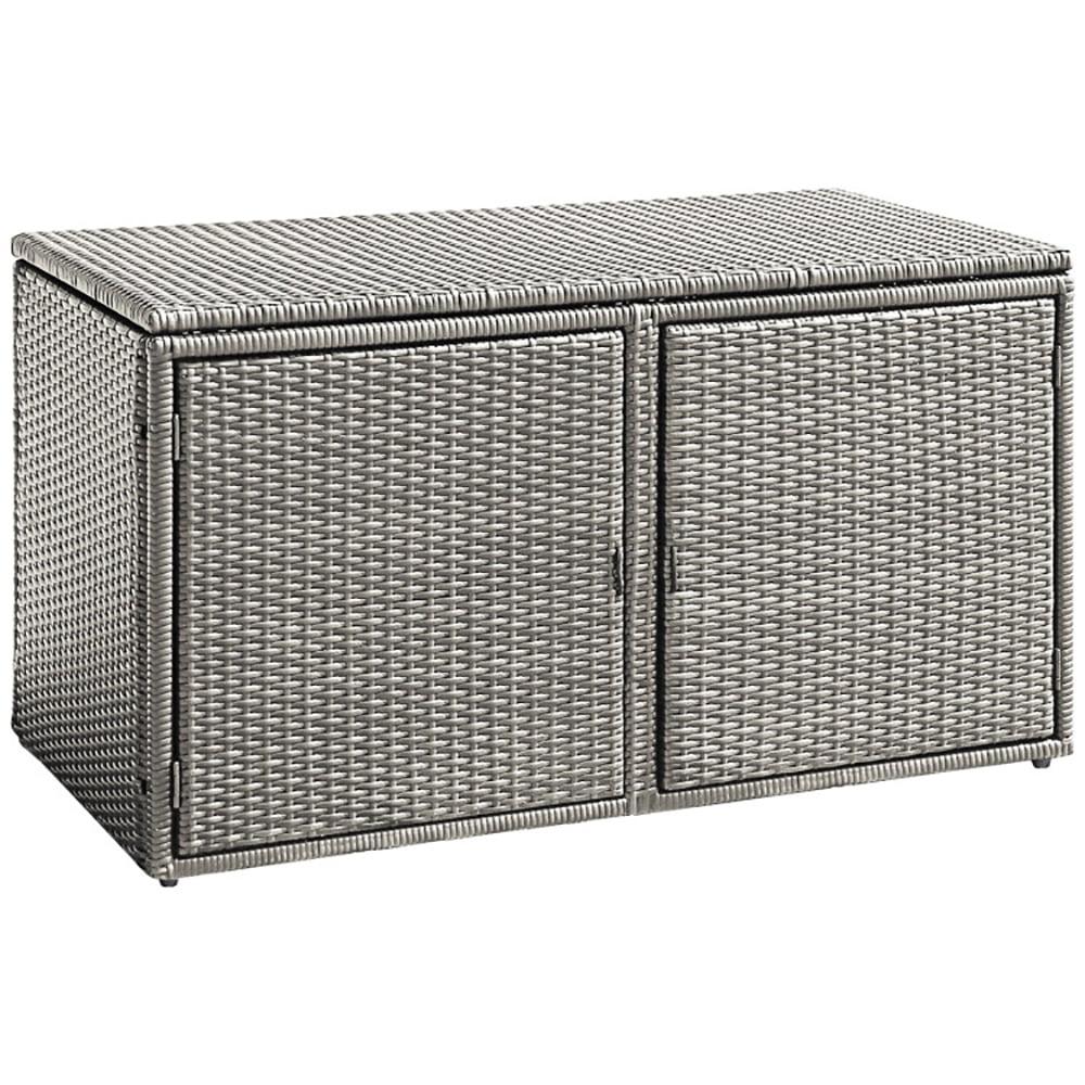 Gray Wicker and Steel Weather-Resistant Outdoor Storage Box