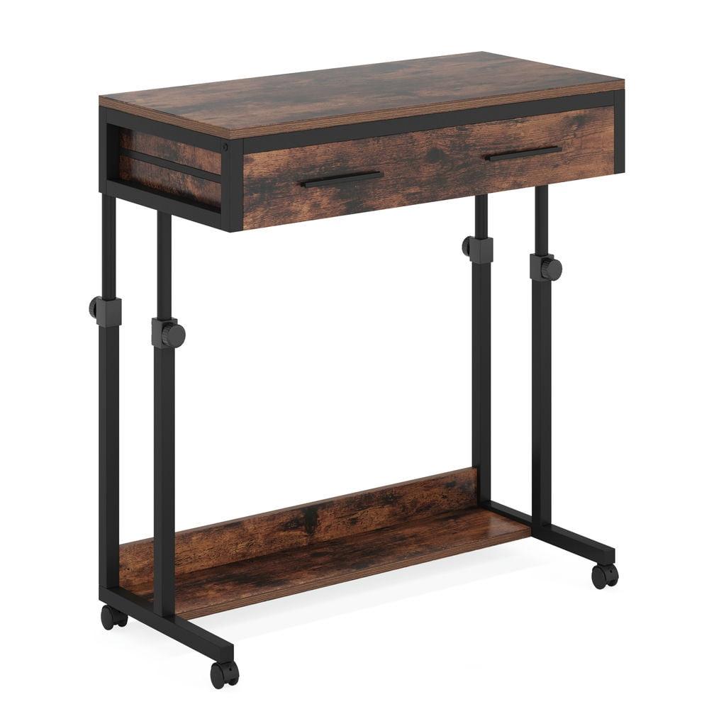 Tribesigns Portable Desk with Drawers, Mobile Laptop Desk with Wheels, Small Standing Desk for Home Office, Brown