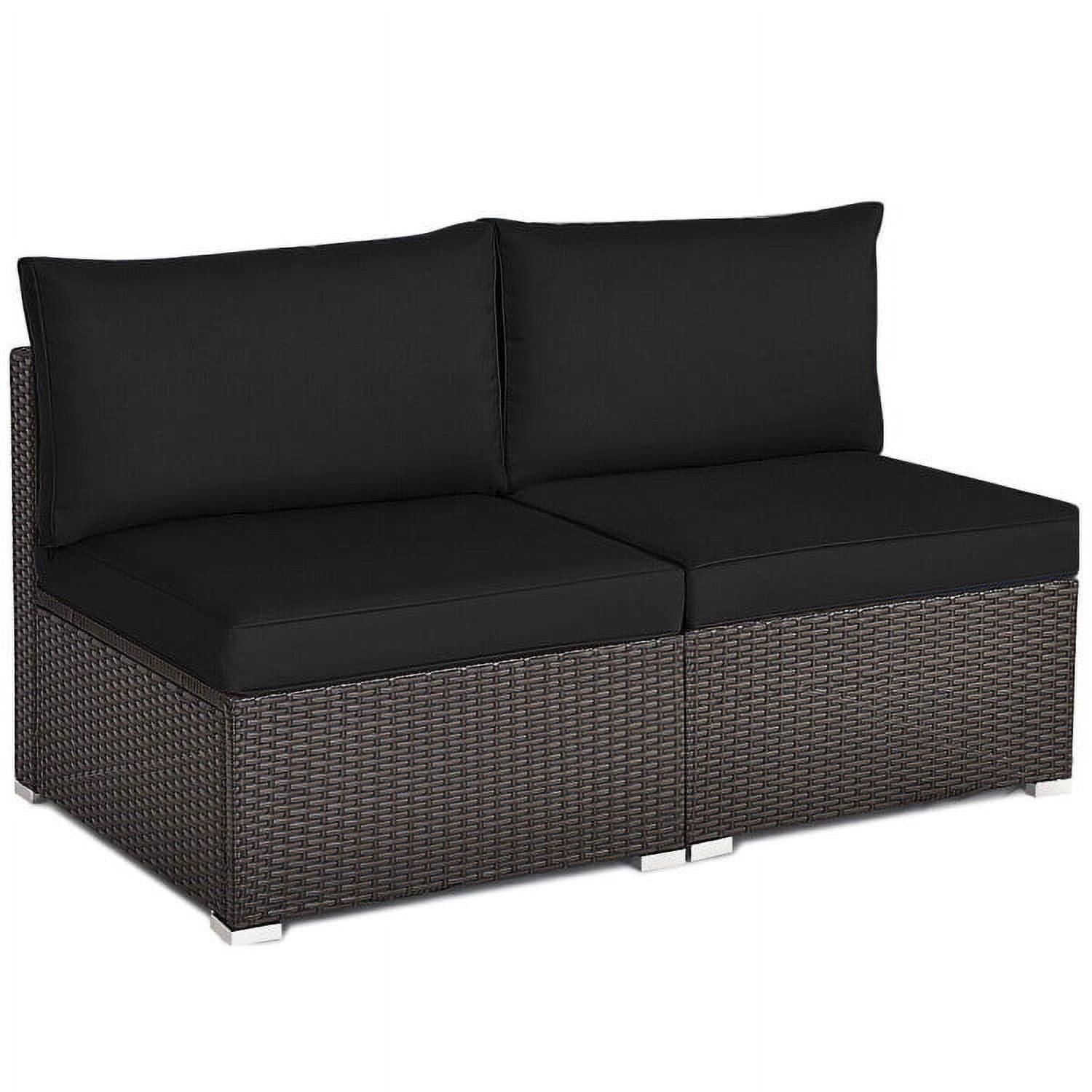 Costway 2PCS Patio Rattan Armless Sofa Sectional Furniture Conversation W/Black Cushion