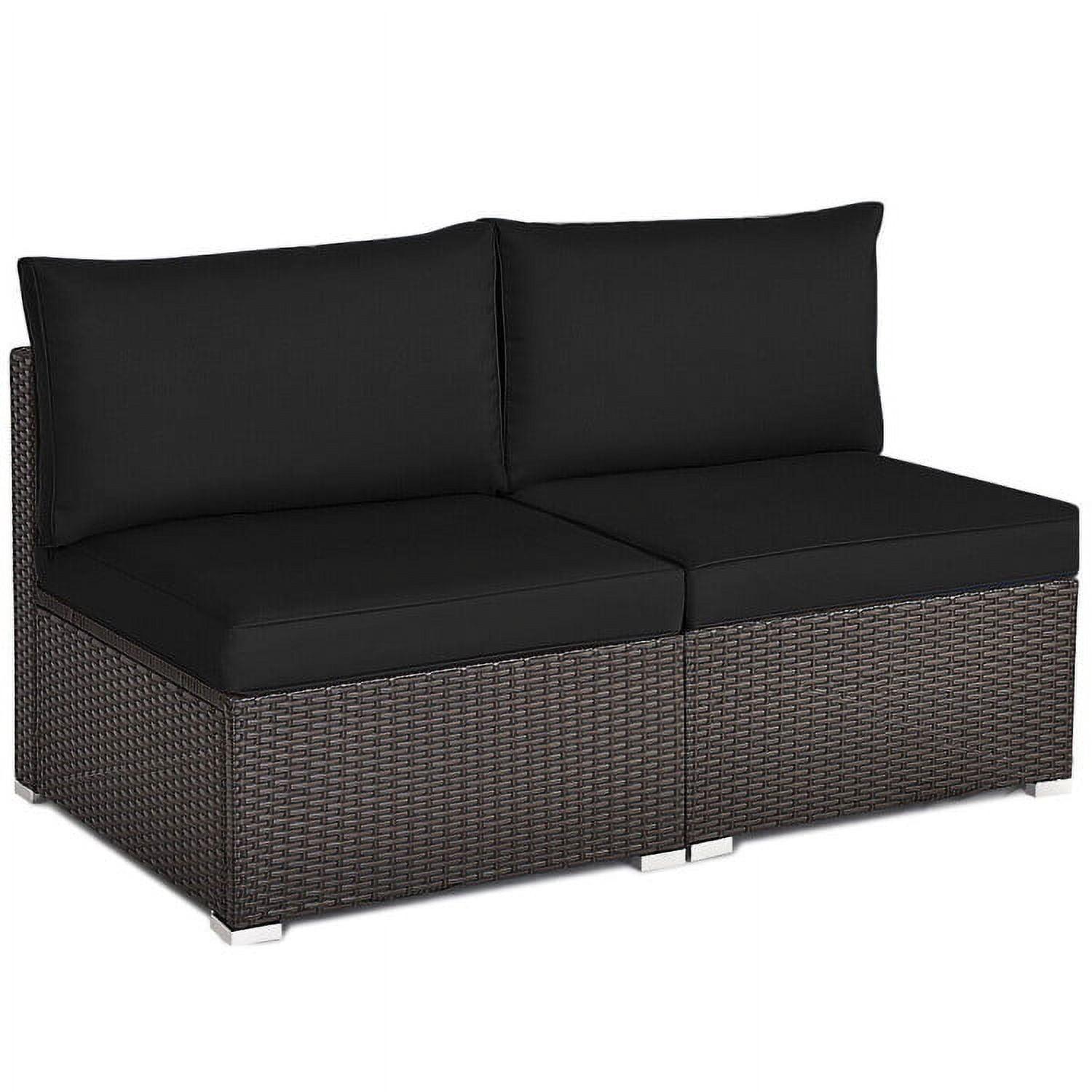 Black and Brown Rattan Armless Outdoor Sectional Sofa