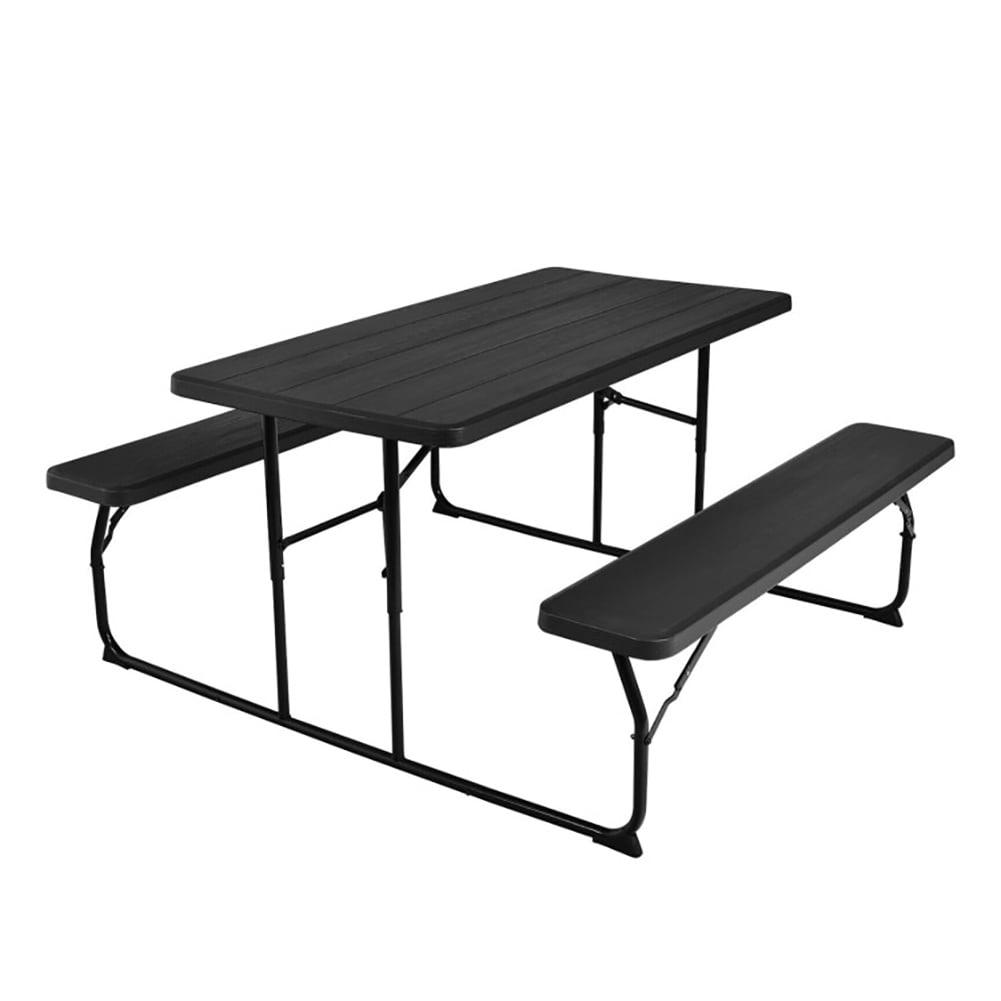 Resenkos Indoor and Outdoor Folding Picnic Table Bench Set with Wood-like Texture-Black for Patio Back Deck, Balcany, Poolside