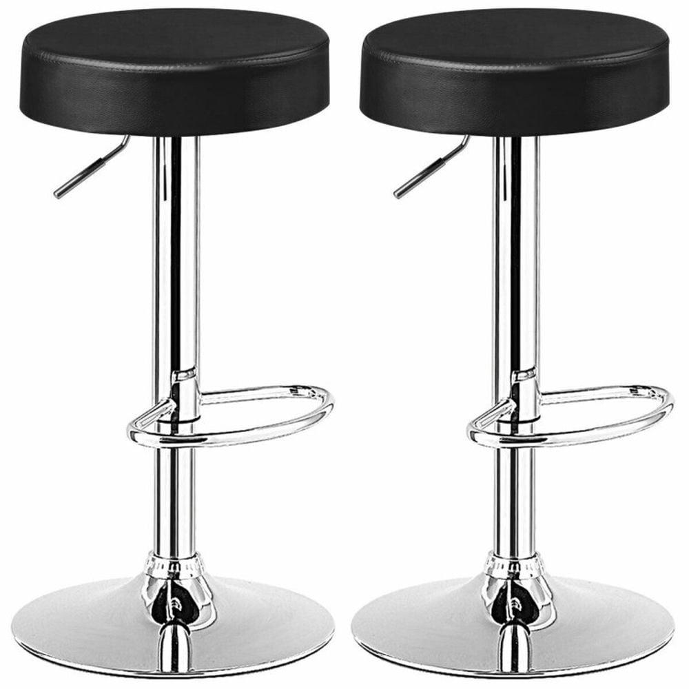 WATERJOY Adjustable Round Bar stools Set of 2, PU Seat Swivel Bar Stool with footrest