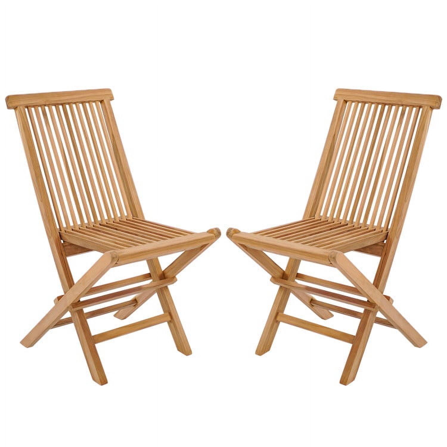 Costway 2 PCS Patio Folding Chair Indonesia Teak High Back Dining Slatted Seat Portable Outdoor