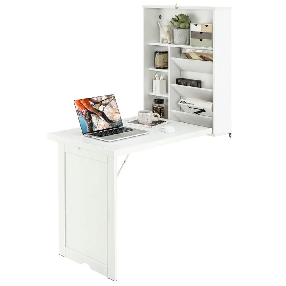 Resenkos Wall Mounted Fold-Out Convertible Floating Desk Space Saver-White