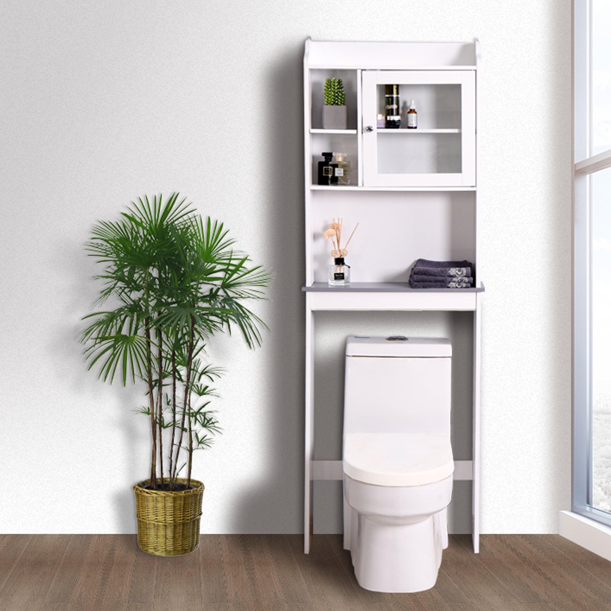 White Over-the-Toilet Wood Storage Cabinet with Adjustable Shelves