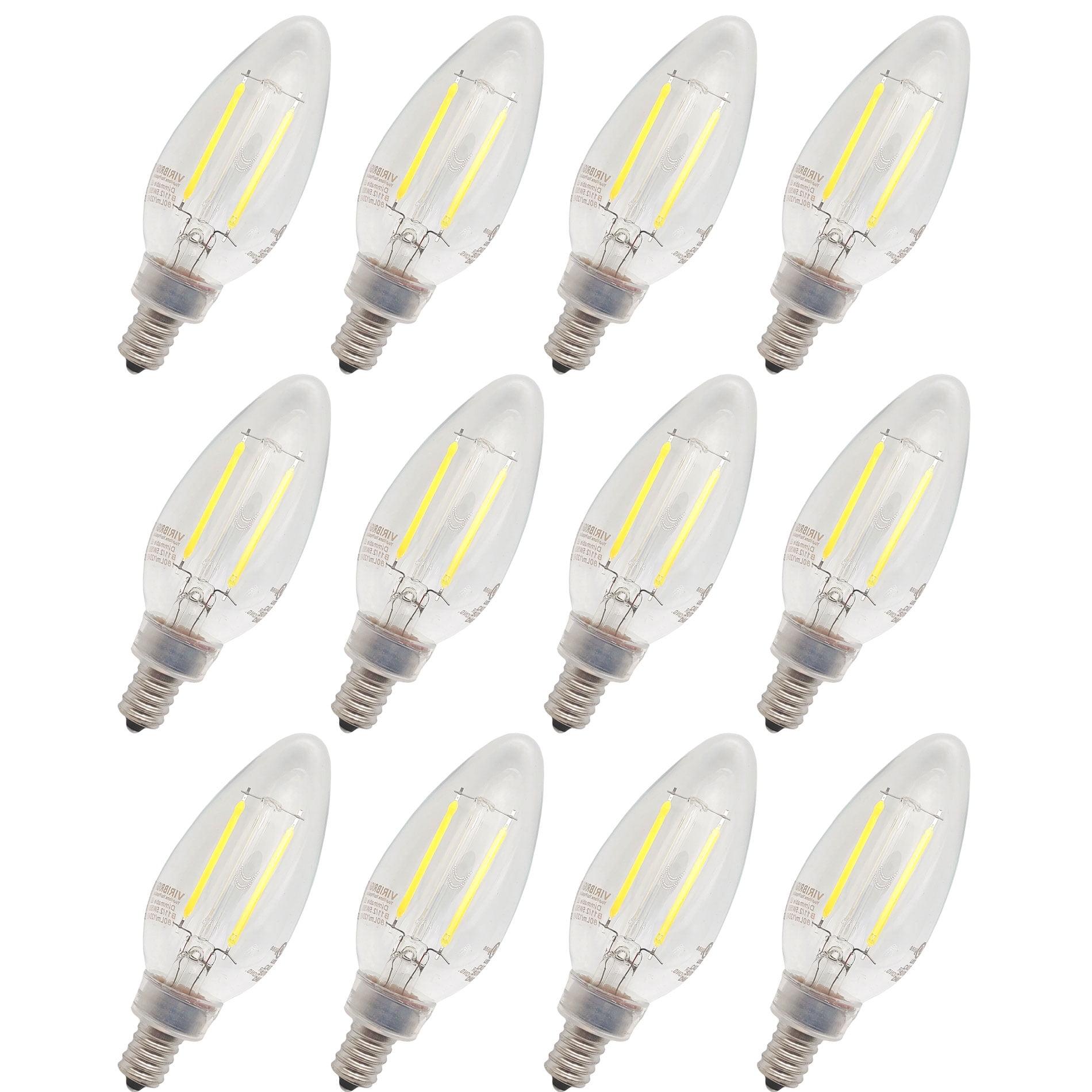 Clear Dimmable LED Filament B11 E12 Light Bulbs, 12-Pack