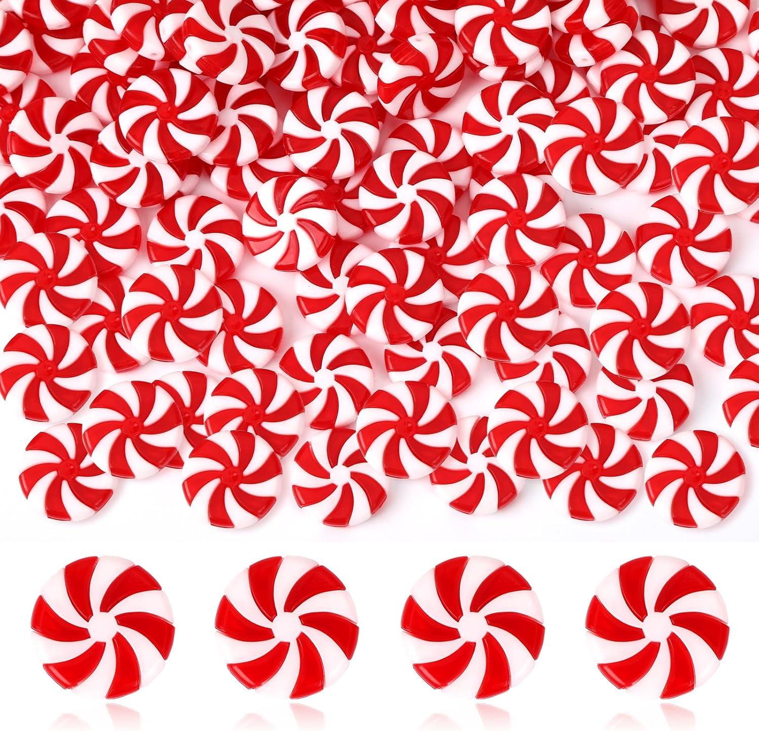 Candy Cane Christmas Decorations, 50Pcs Plastic Fake Candy Peppermint Candy Ornaments for Xmas Holiday Decor Party Favors Crafts