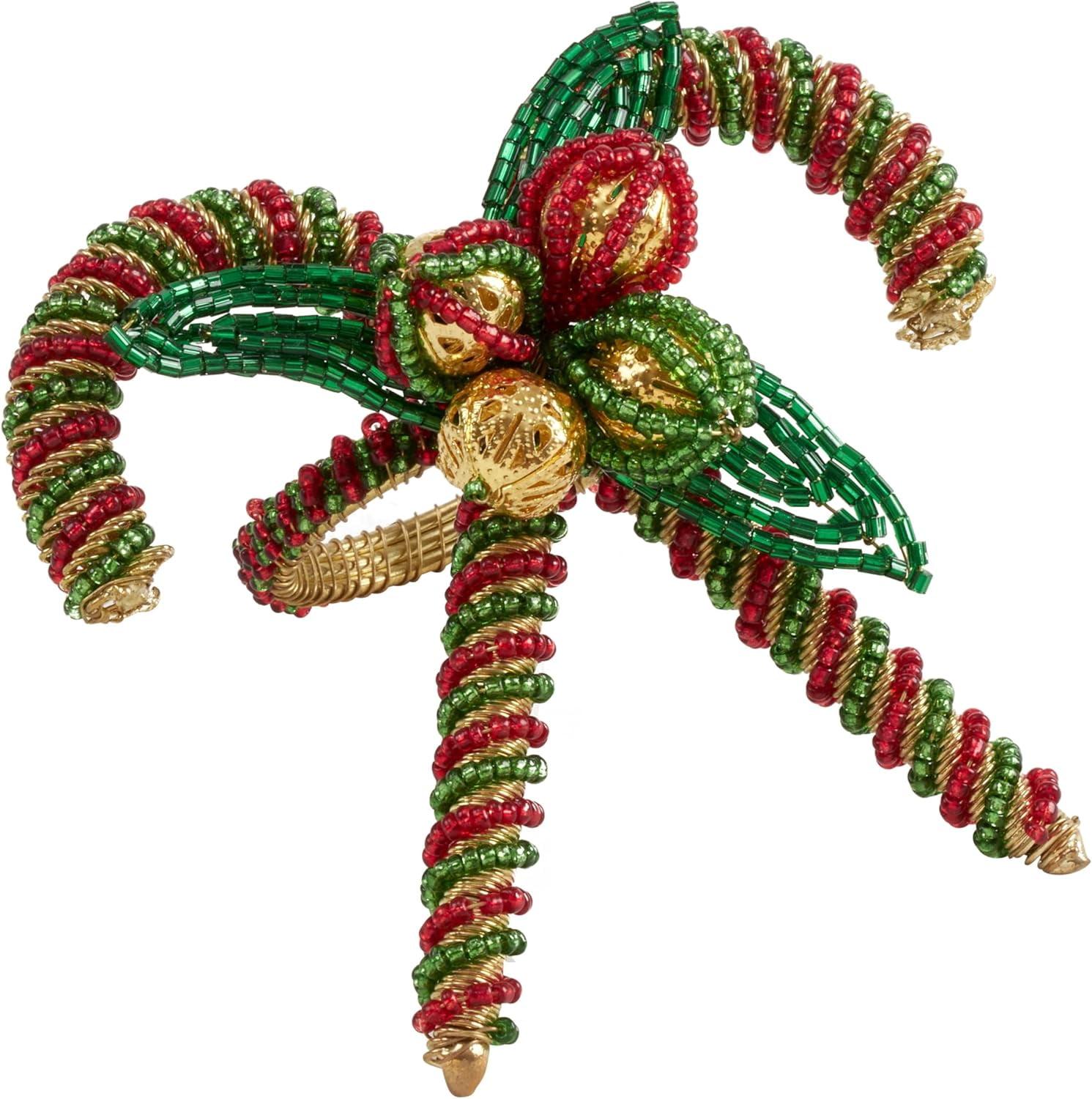 Festive Candy Cane Beaded Napkin Rings - Set of 4