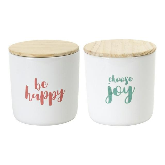 Melrose Stoneware Happy Sentiment Canister (Set of 2)