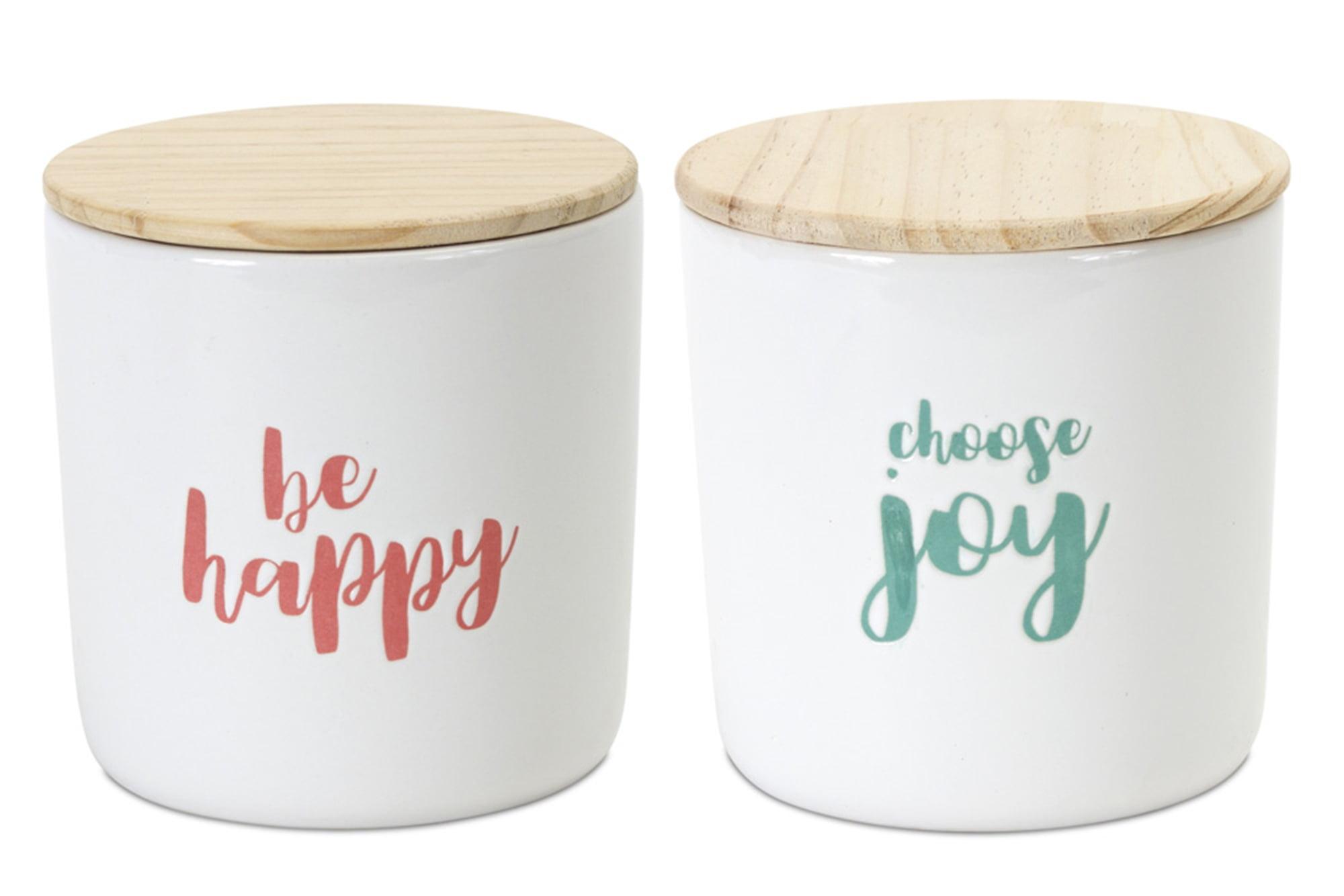 Melrose Stoneware Happy Sentiment Canister (Set of 2)