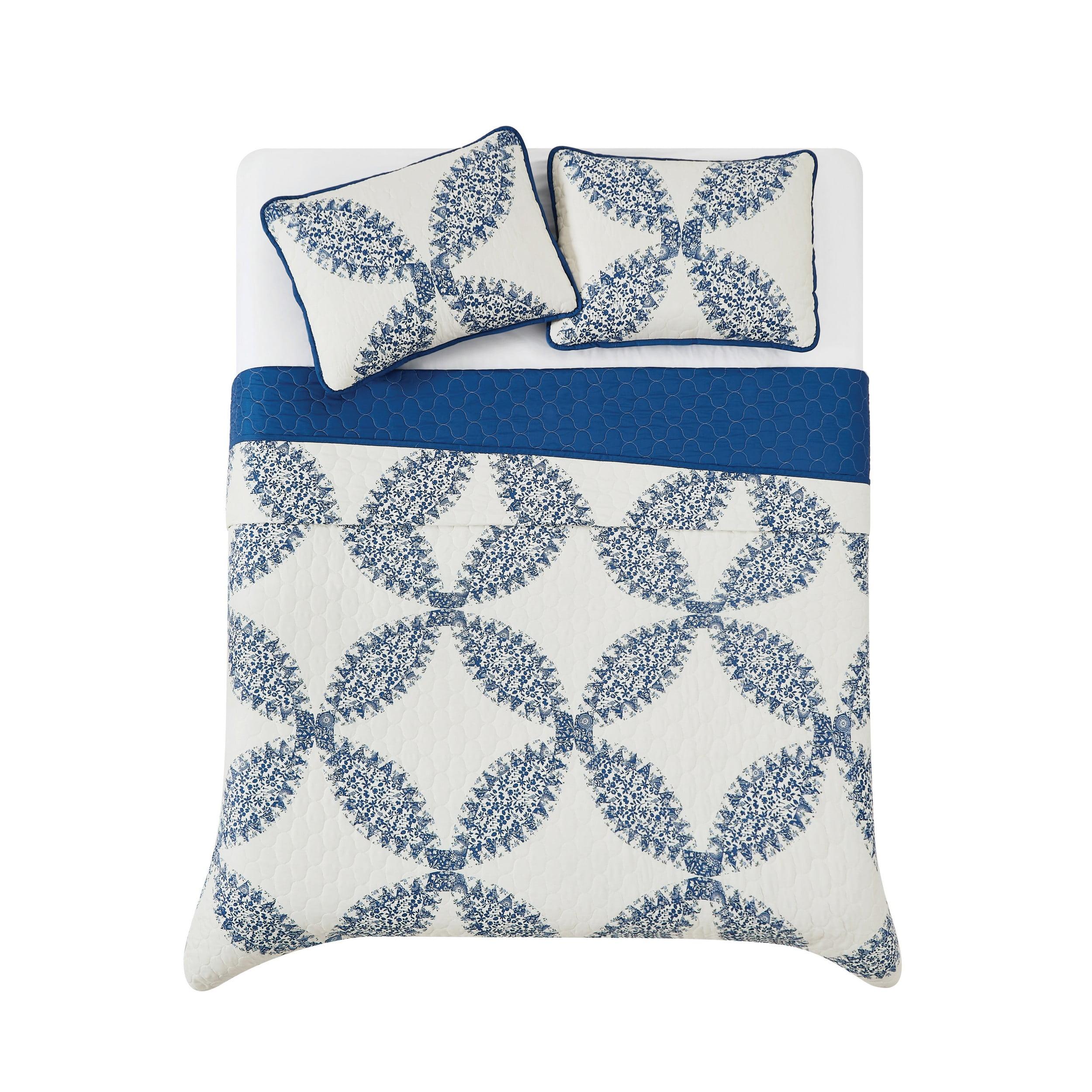 Cannon 2pc Twin/Twin Extra Long Abigail Quilt Bedding Set White/Blue: Microfiber, Paisley Pattern, Machine Washable