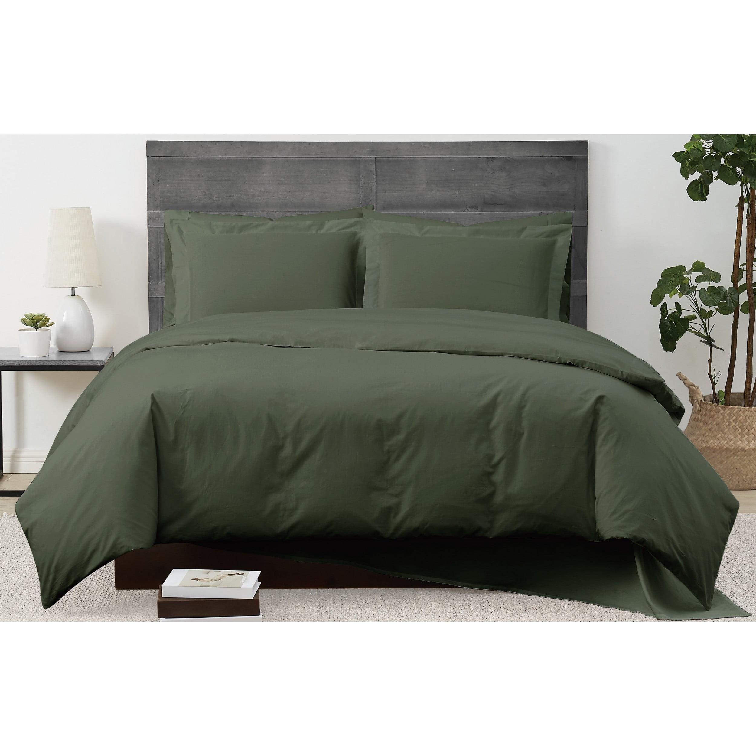 Green Full/Queen Cotton Percale Duvet Cover Set