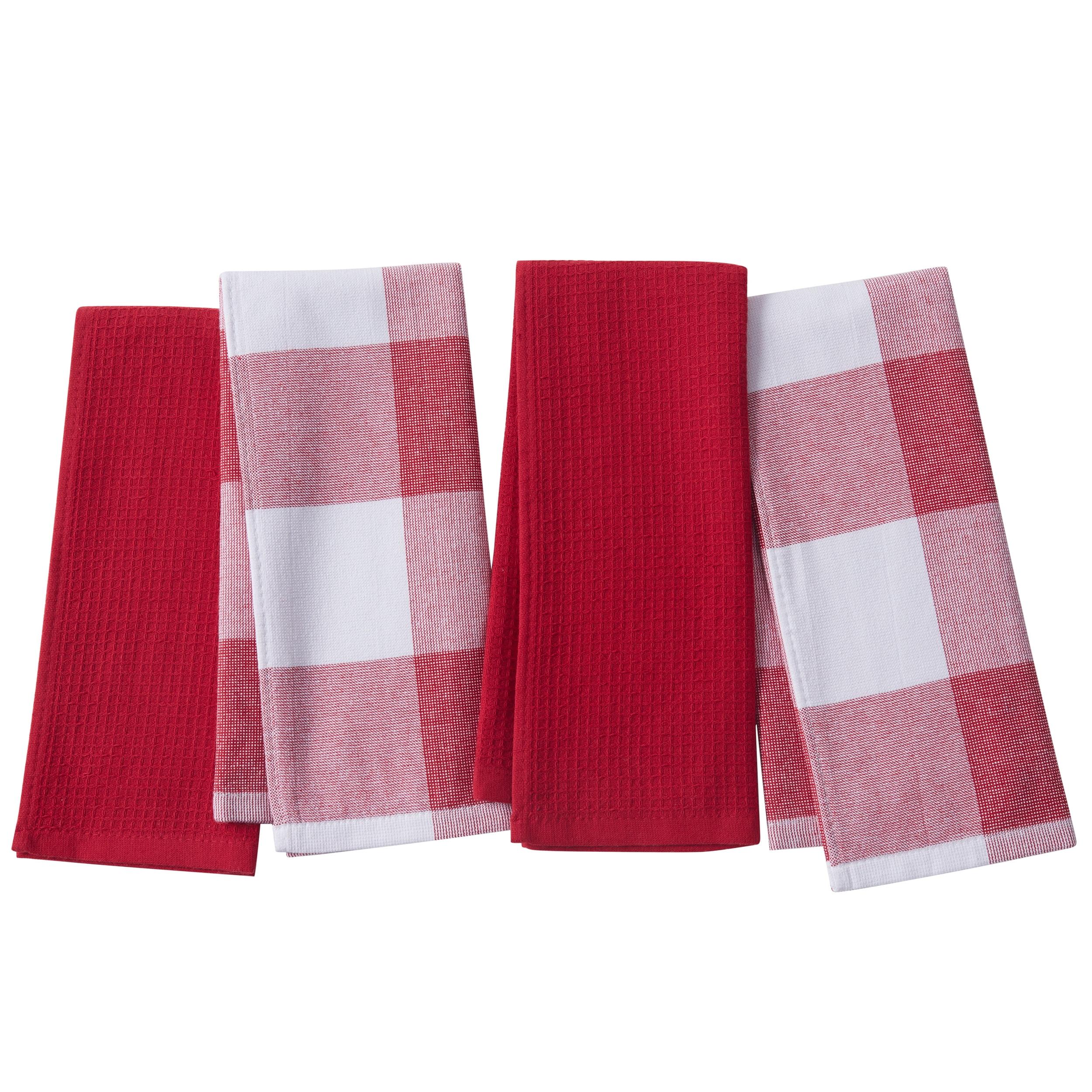 Cannon 4pk Cotton Jackson and Olivia Kitchen Towels Red: Classic Plaid & Solid Dish Towels, Waffle & Terry, Machine Washable