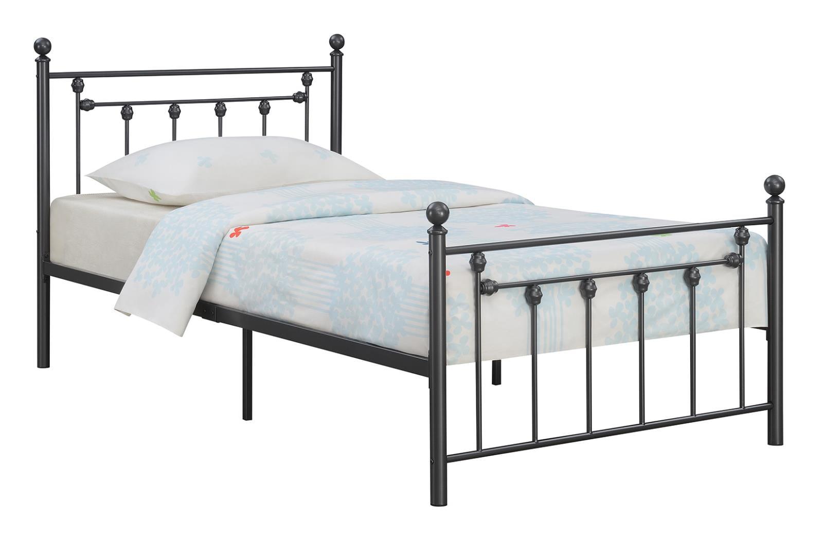 Gray Full Metal Bed with Slatted Headboard and Footboard