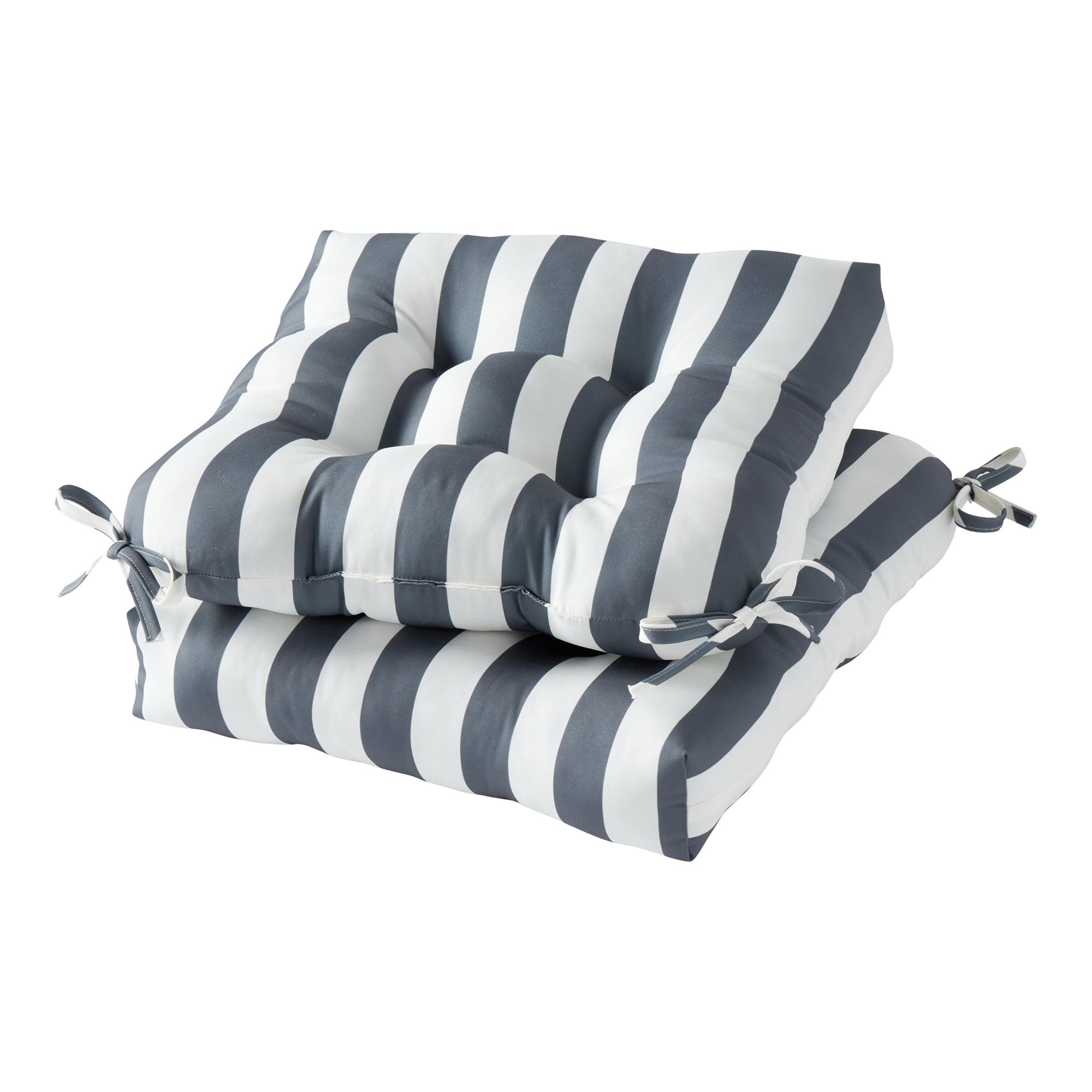 Canopy Stripe Gray 20" Square Outdoor Tufted Chair Cushion Set