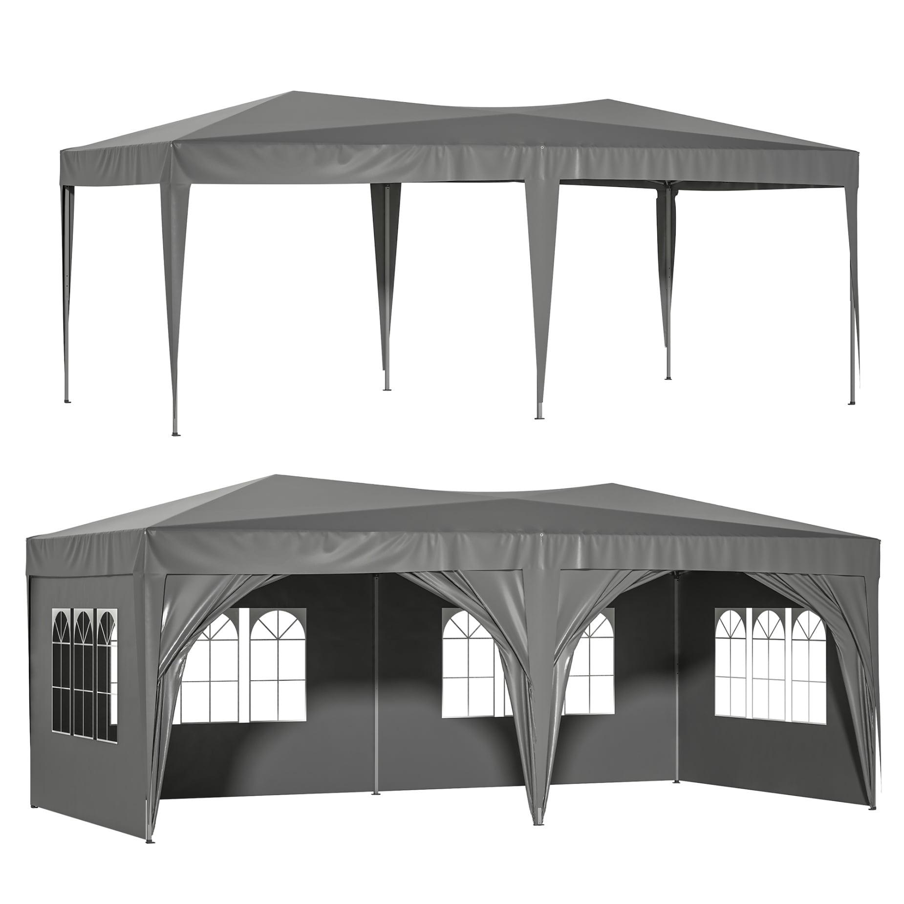 10'X20' Ez Pop Up Canopy Outdoor Portable Party Folding Tent With 6 Removable Sidewalls + Carry Bag + 6 Pcs Weight Bag Beige Grey