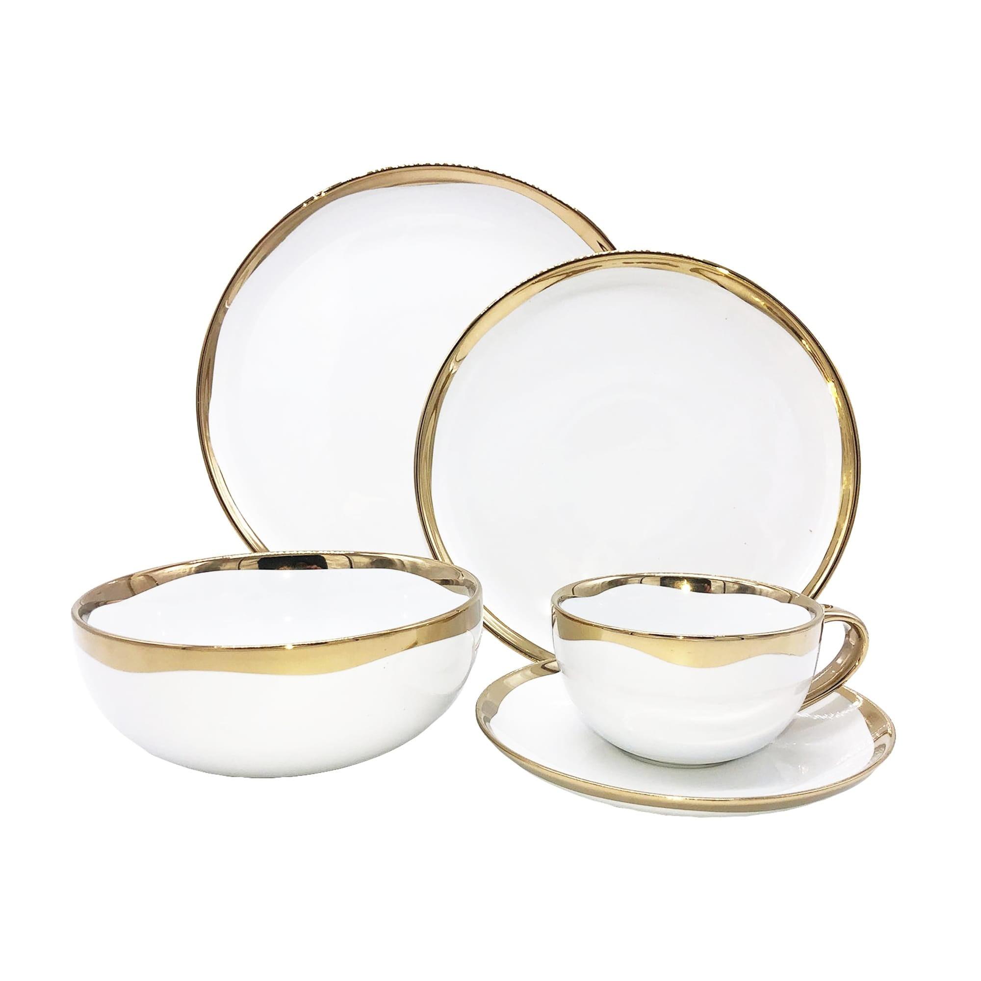 Dauville White and Gold Porcelain 5-Piece Place Setting