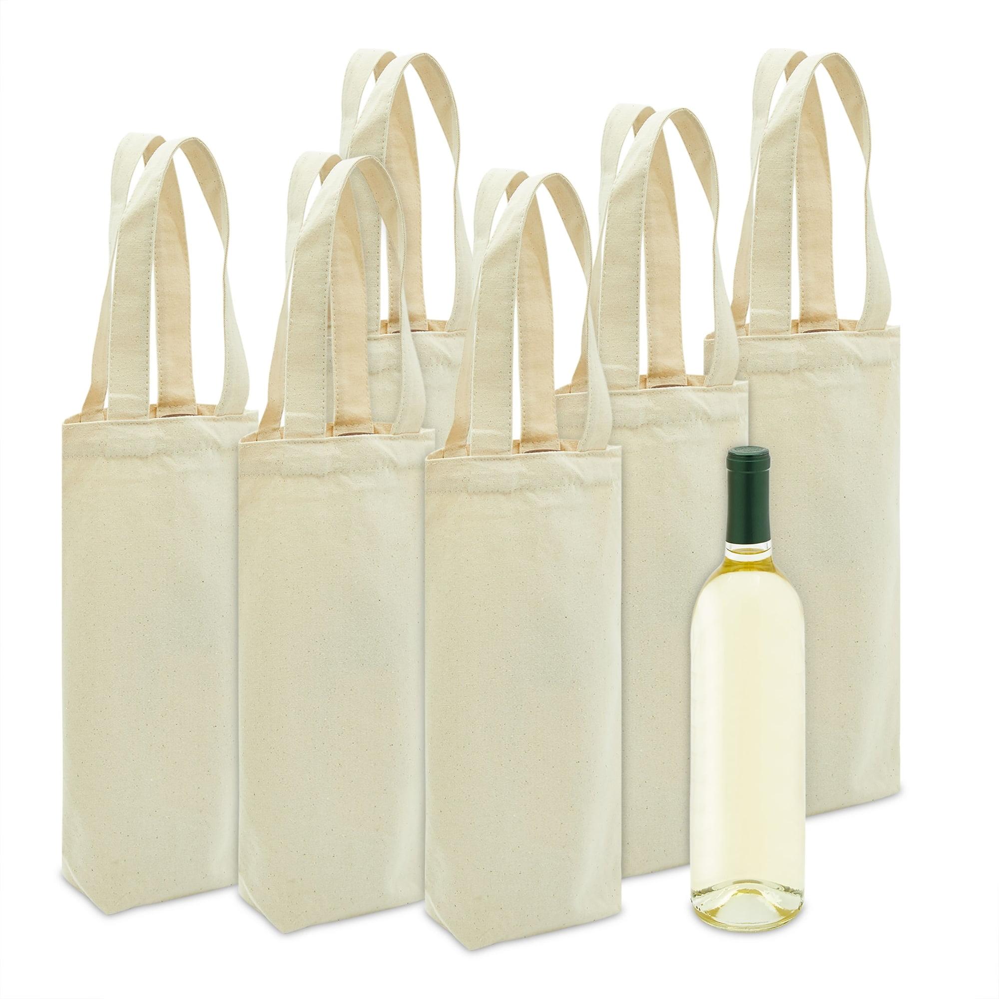 Blue Panda Canvas Wine Carrying Bags with Handles, Burlap Wine Bottle Gift Totes For Father's Day, Birthday Parties, Graduation, Bridal Shower, 6 Pack